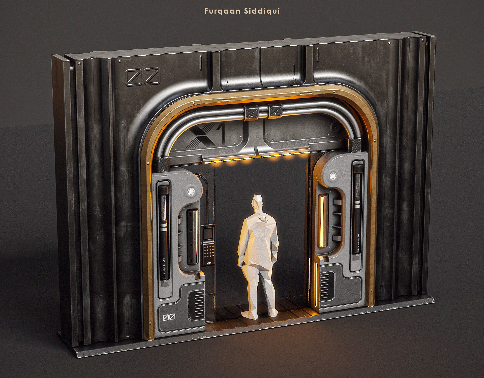 Sci-fi Door X1 PBR Low-poly 3D model_5