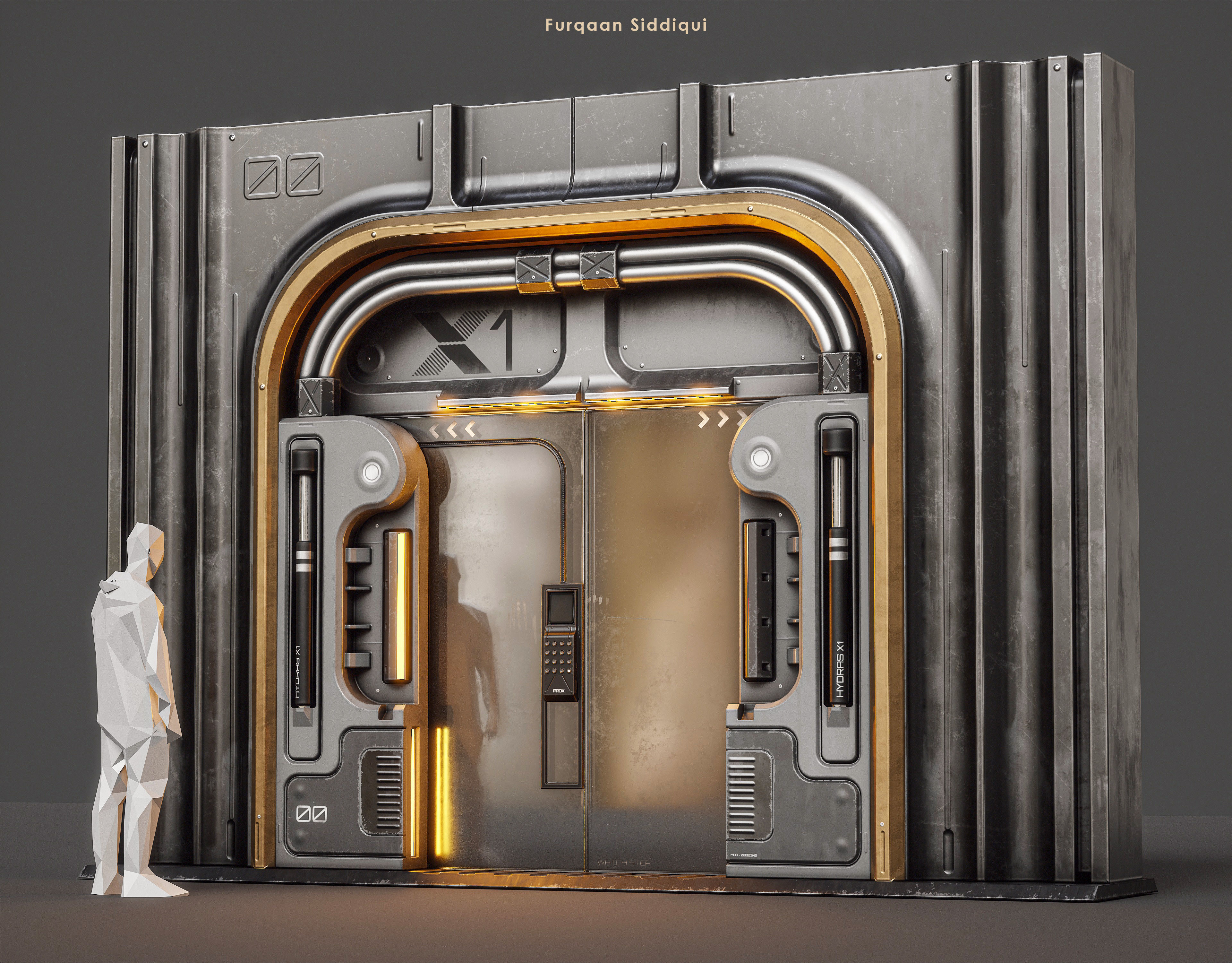 Sci-fi Door X1 PBR Low-poly 3D model_2