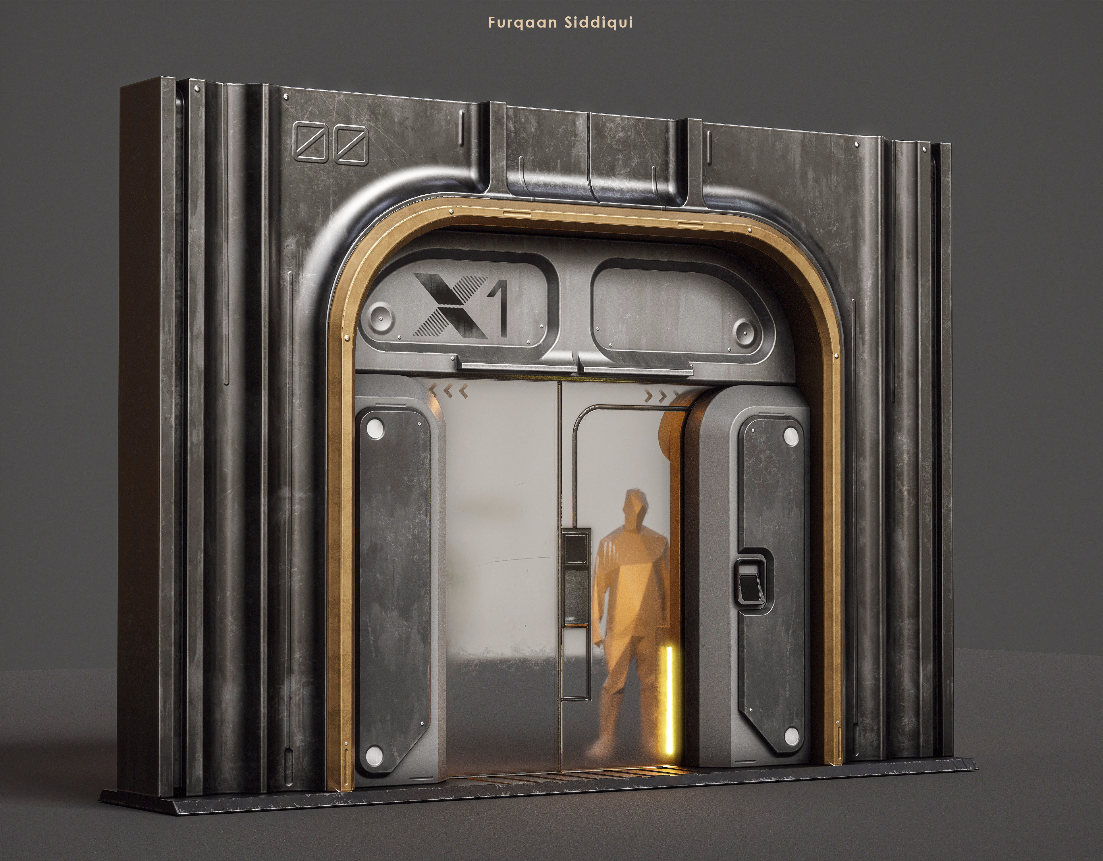Sci-fi Door X1 PBR Low-poly 3D model_4