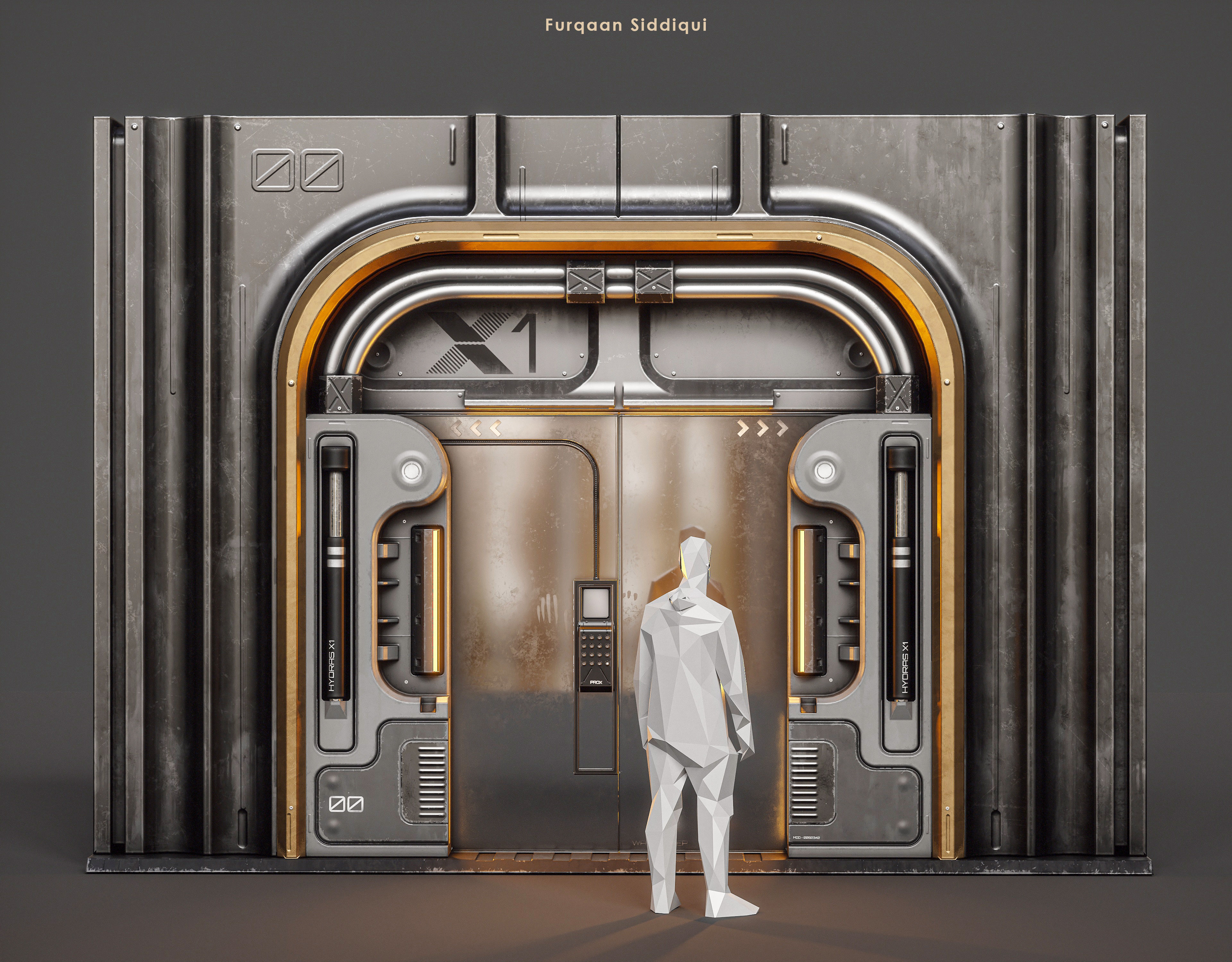 Sci-fi Door X1 PBR Low-poly 3D model_3