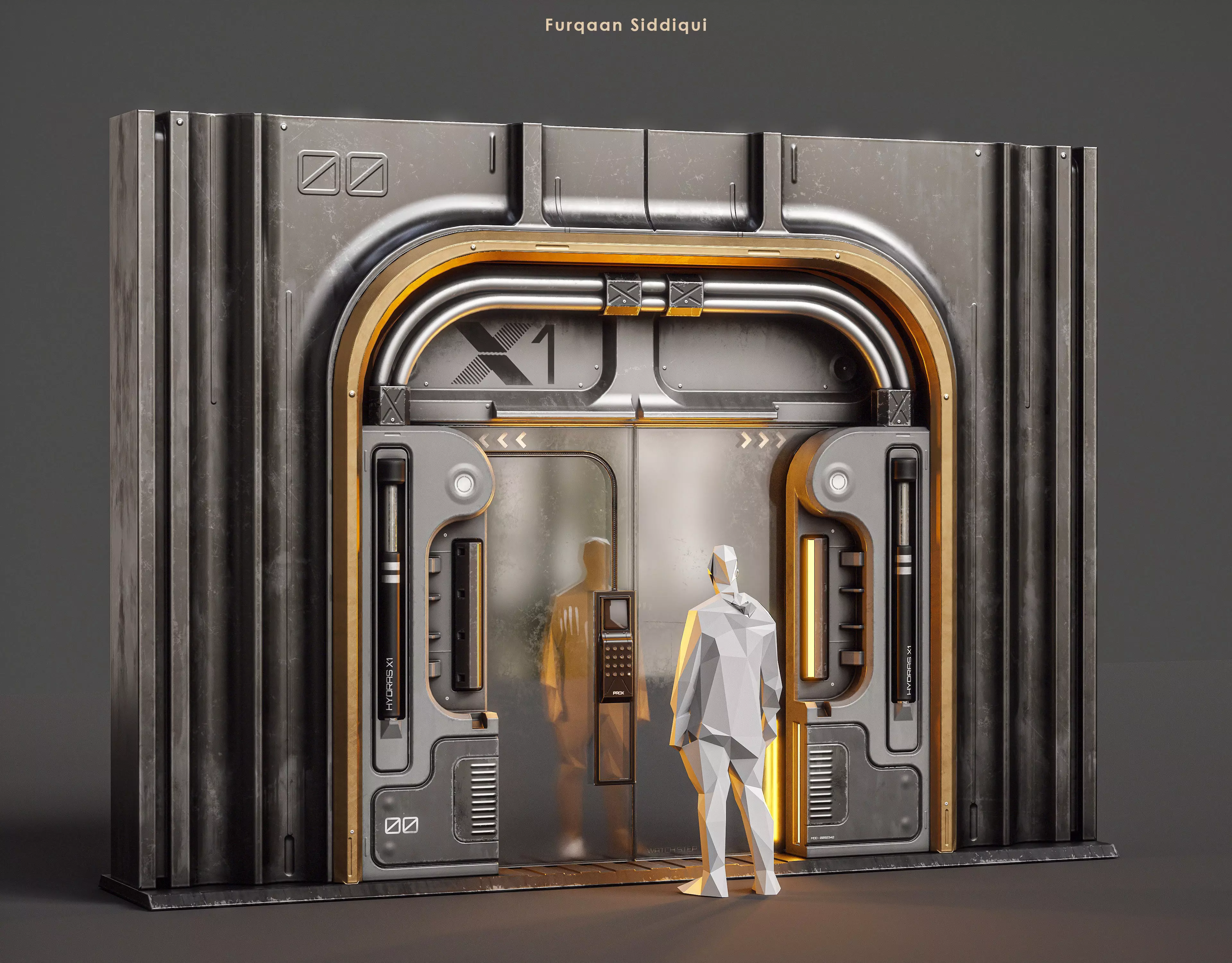 Sci-fi Door X1 PBR Low-poly 3D model_0