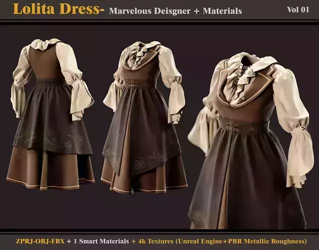 Lolita Dress-MD- Smart Material - Textures - OBJ - FBX 