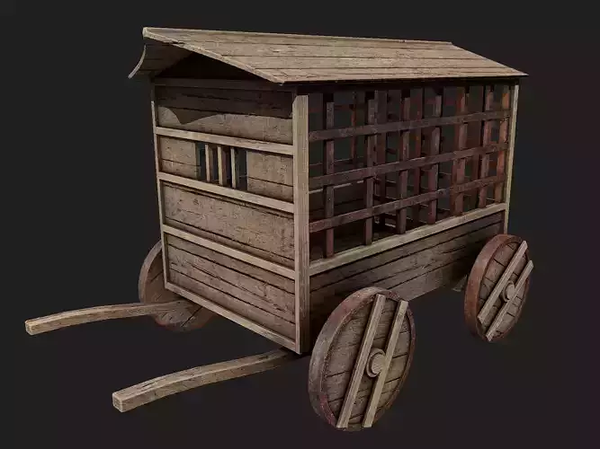 Old wooden carriage  Low-poly 3D model