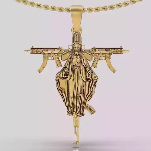 CHRIST Marry AK47 gun pendant  gold printable jewelry 3D model