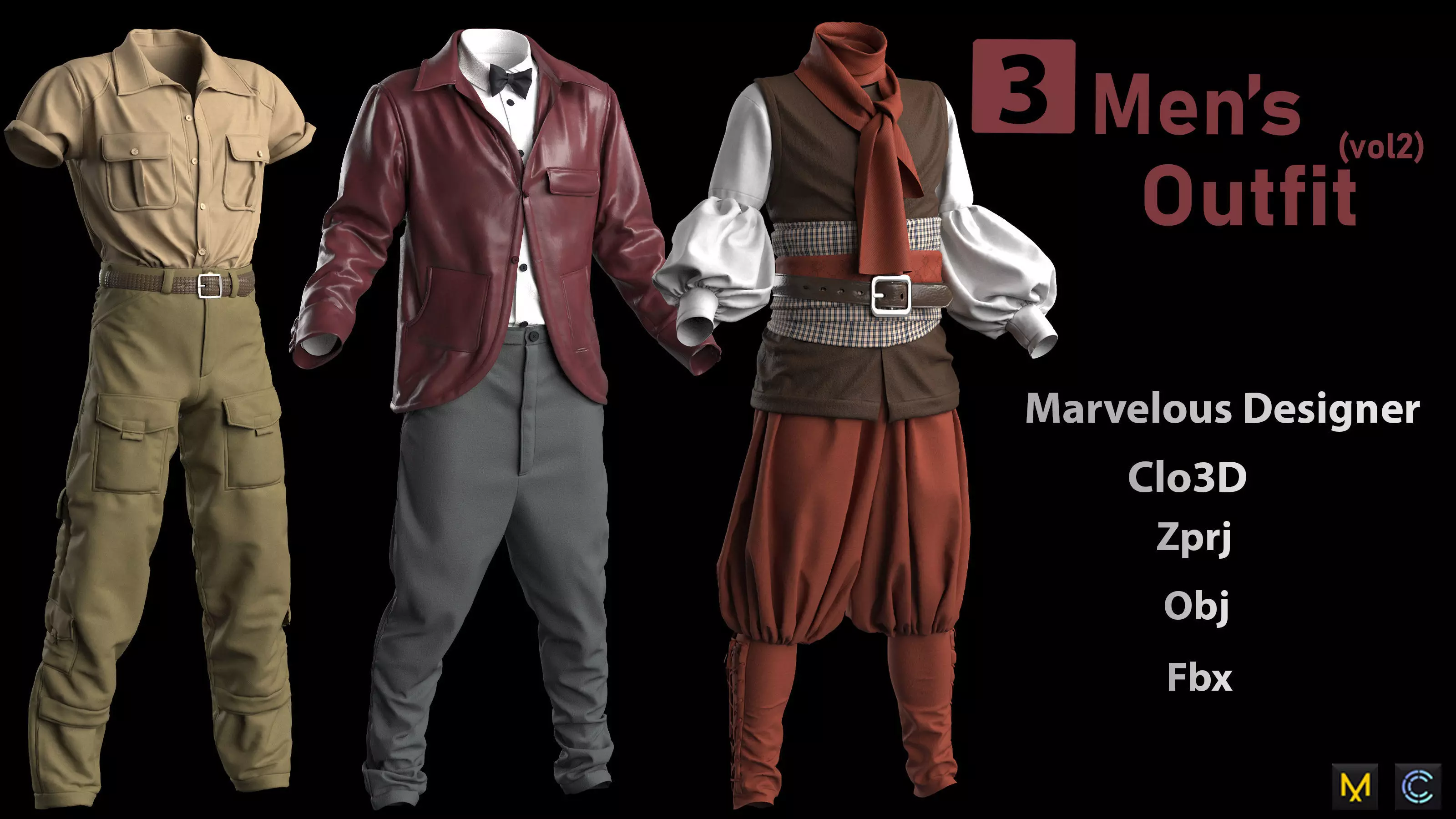3 Men Outfit- vol2 3D model