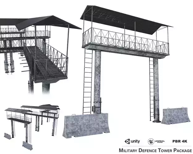 Militery Defence Tower Pack Low-poly 3D model