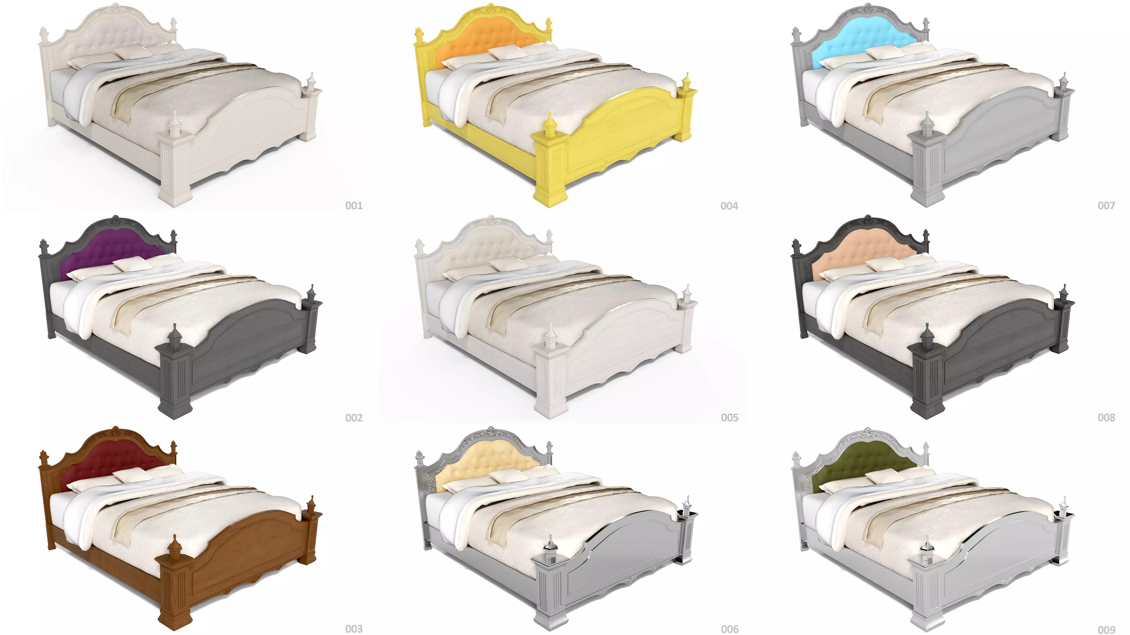 French bed compilation Low-poly 3D model