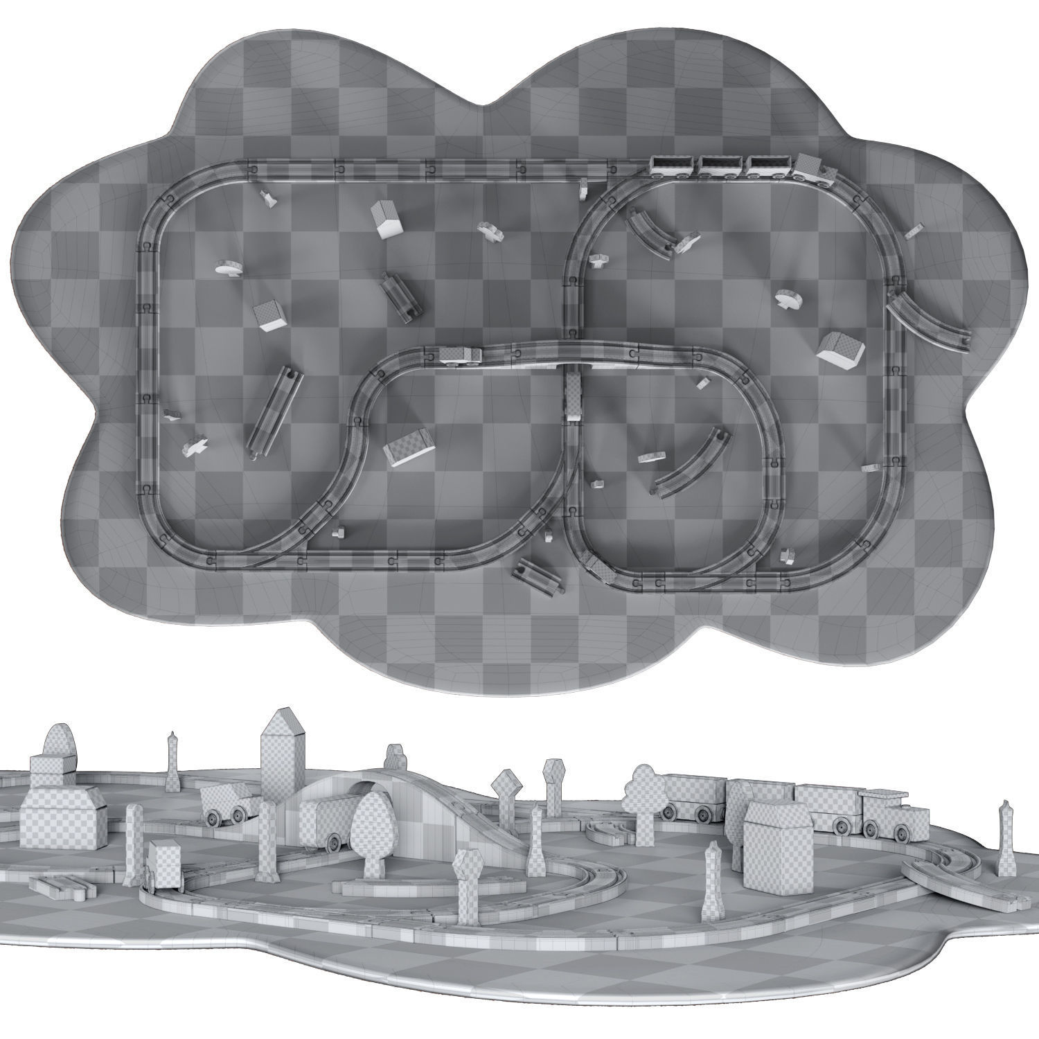 Wooden road railway toys set 3D model_3