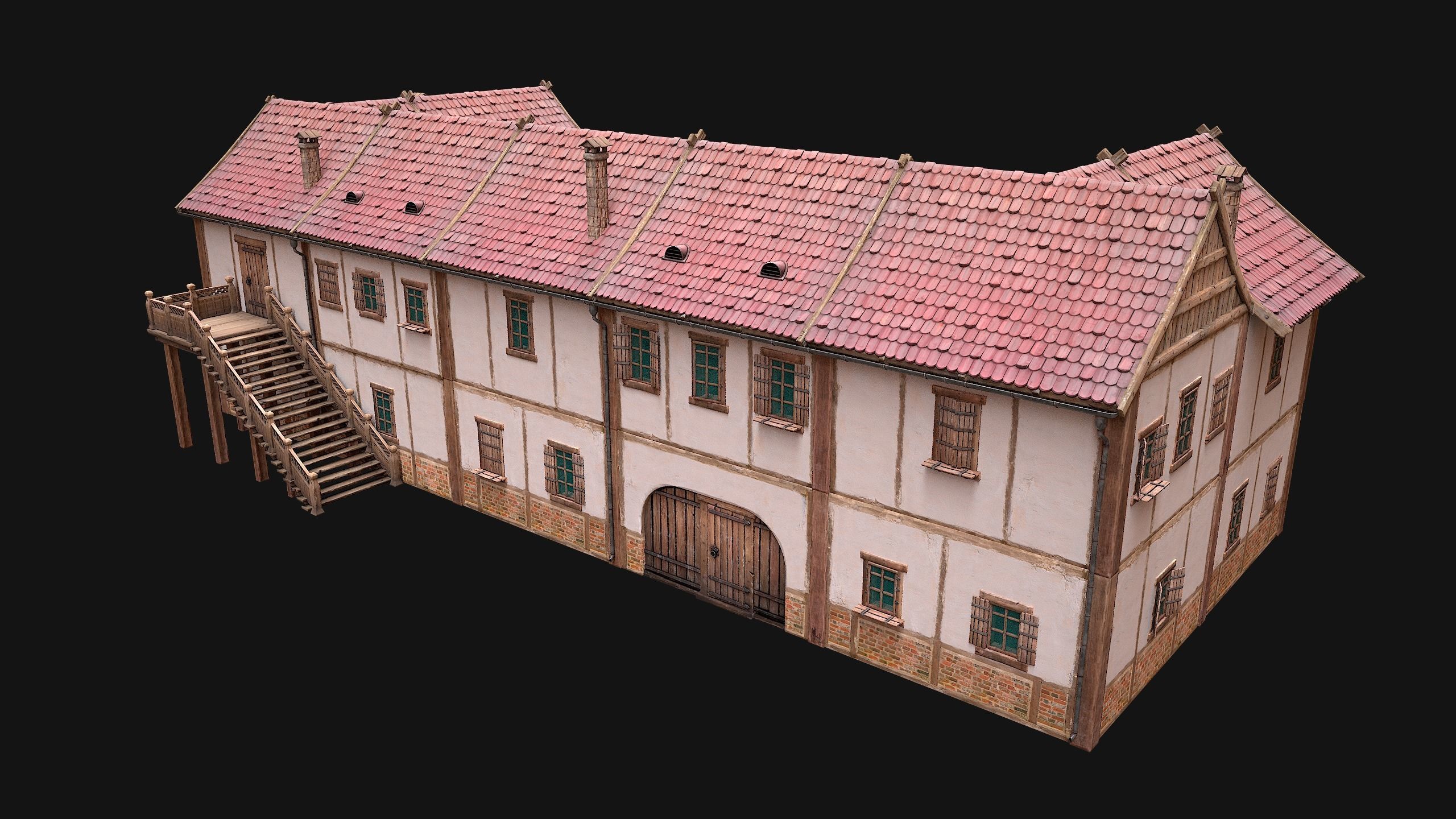 Medieval House Residence 2 Storey Low-poly 3D model_20