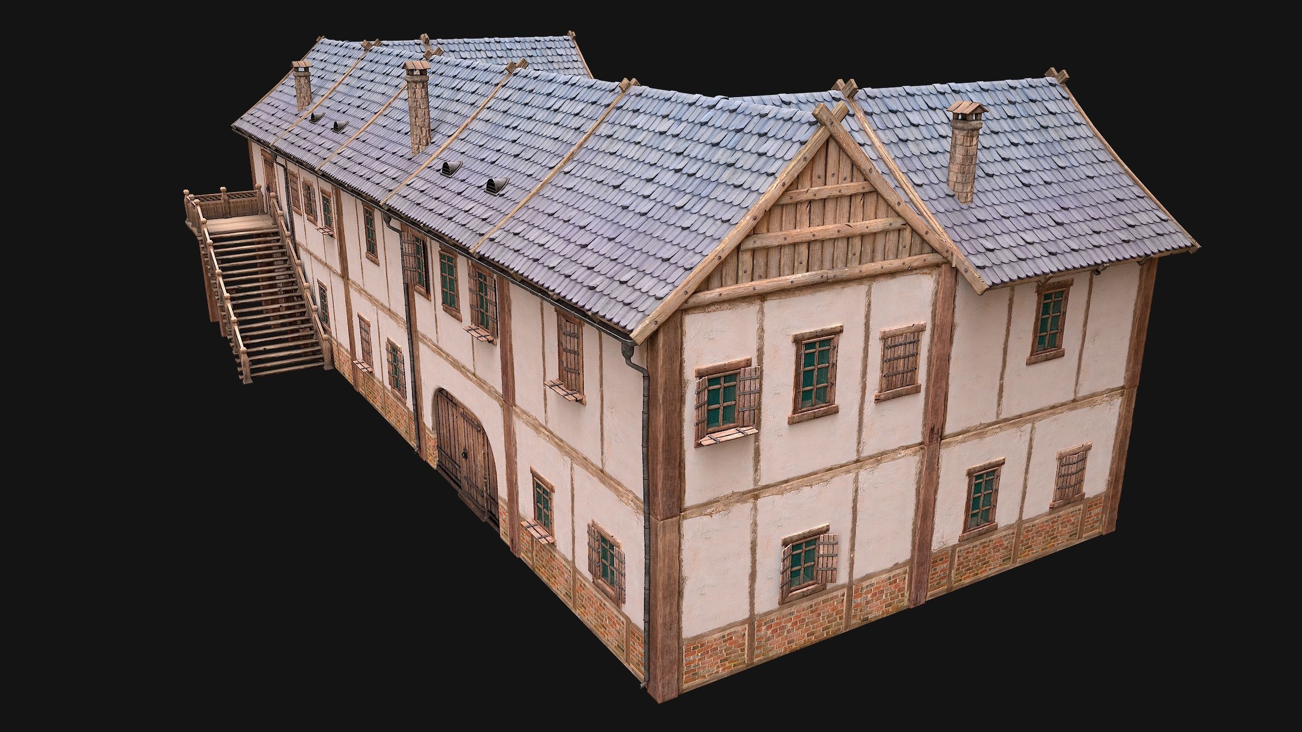 Medieval House Residence 2 Storey Low-poly 3D model_21