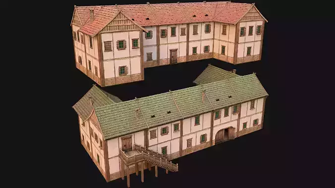 Medieval House Residence 2 Storey Low-poly 3D model Medieval House Residence 2 Storey Low-poly 3D model