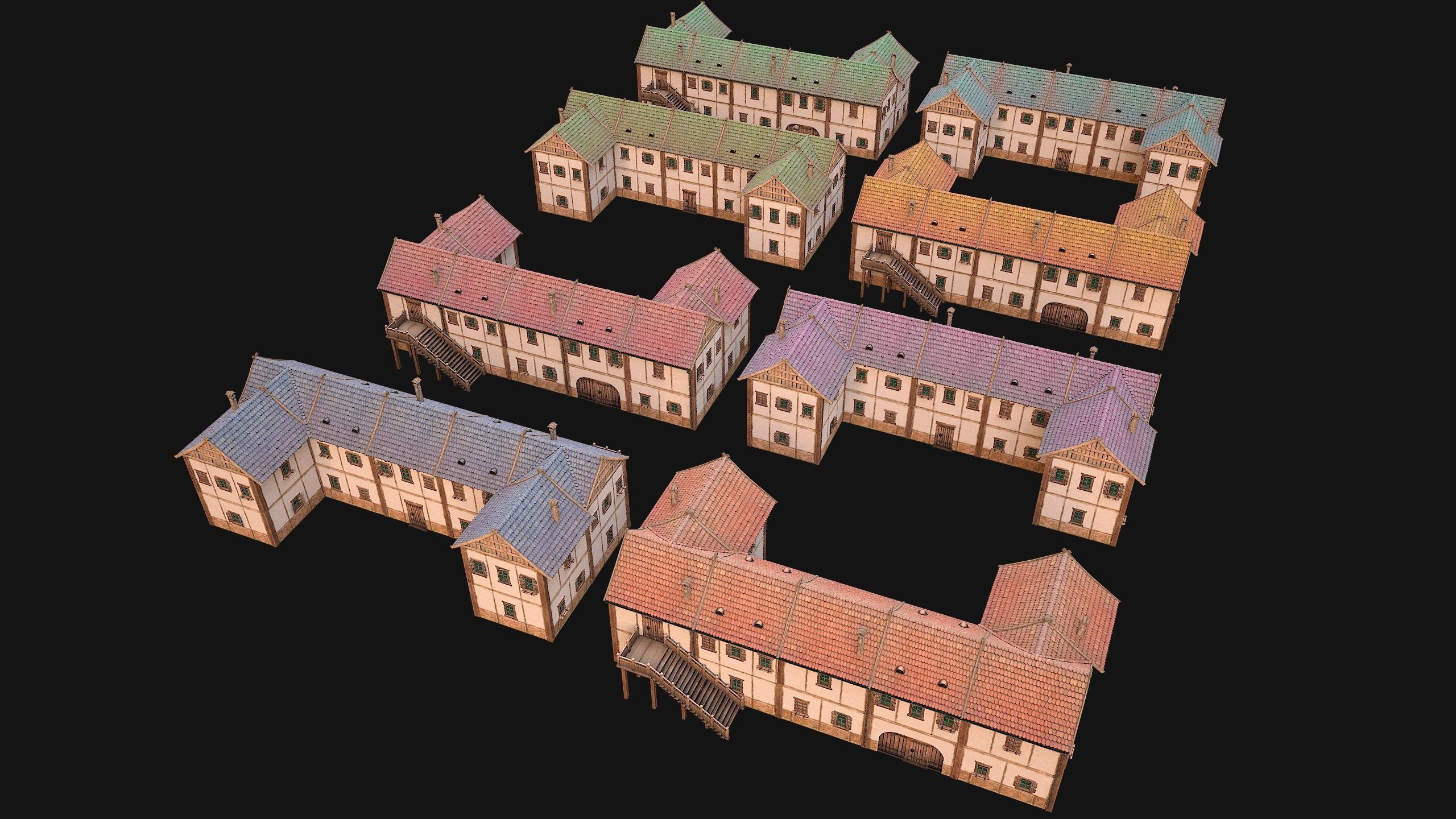 Medieval House Residence 2 Storey Low-poly 3D model_2