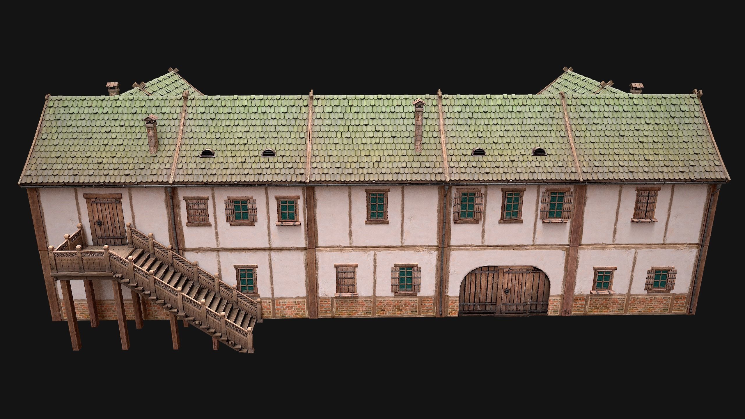Medieval House Residence 2 Storey Low-poly 3D model_19