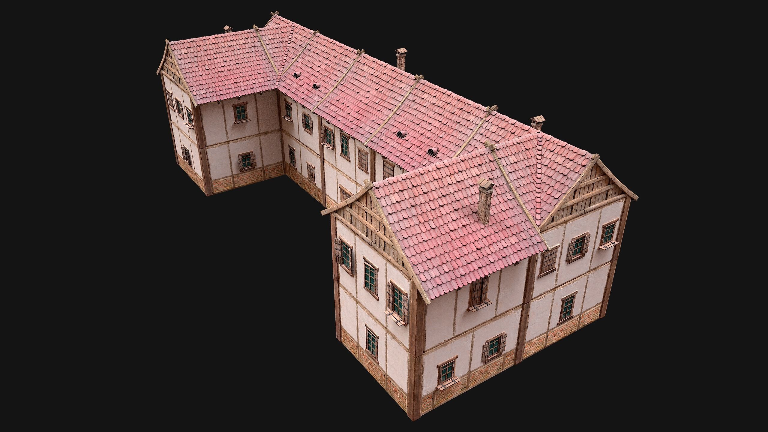 Medieval House Residence 2 Storey Low-poly 3D model_14