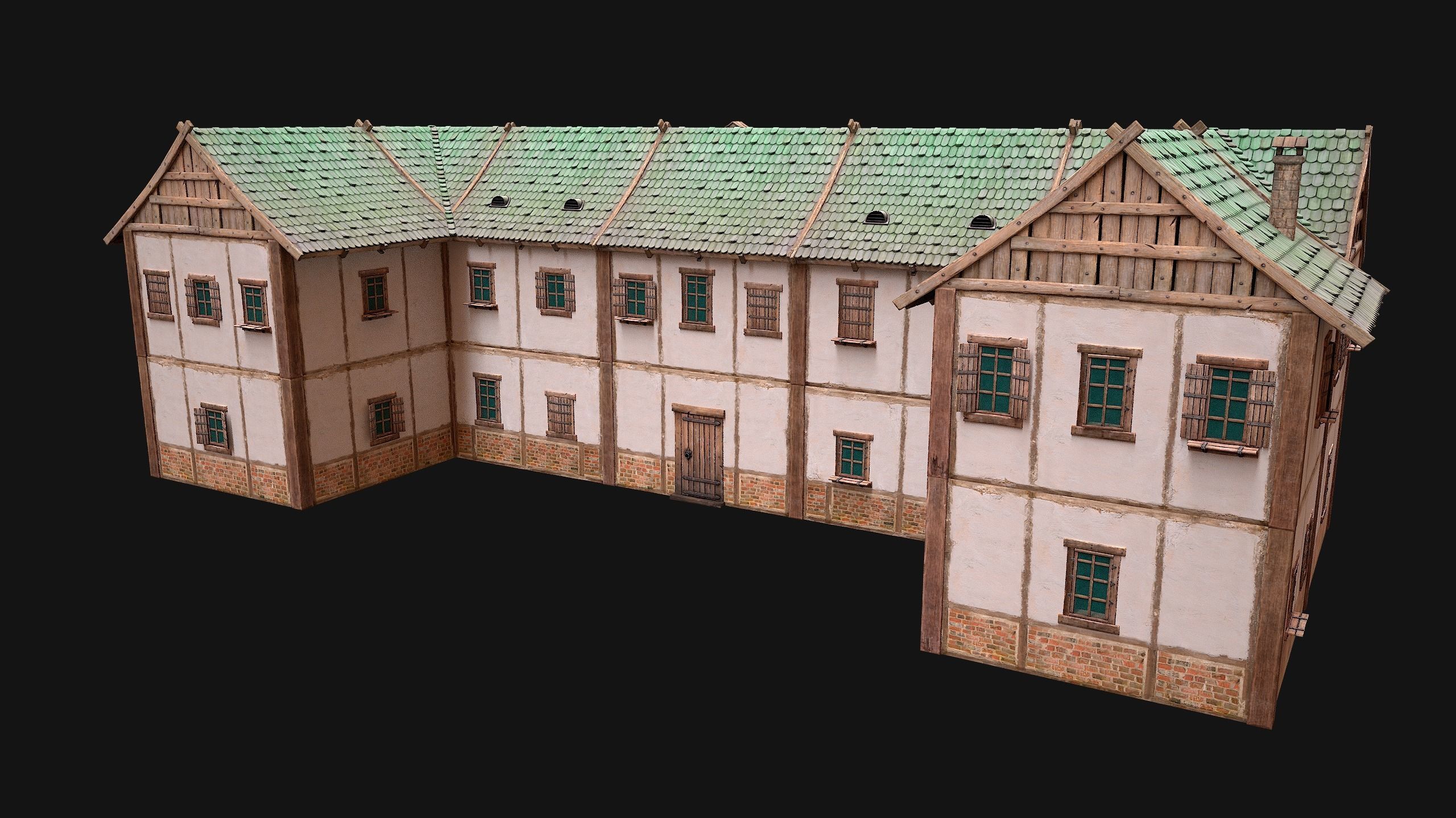 Medieval House Residence 2 Storey Low-poly 3D model_11