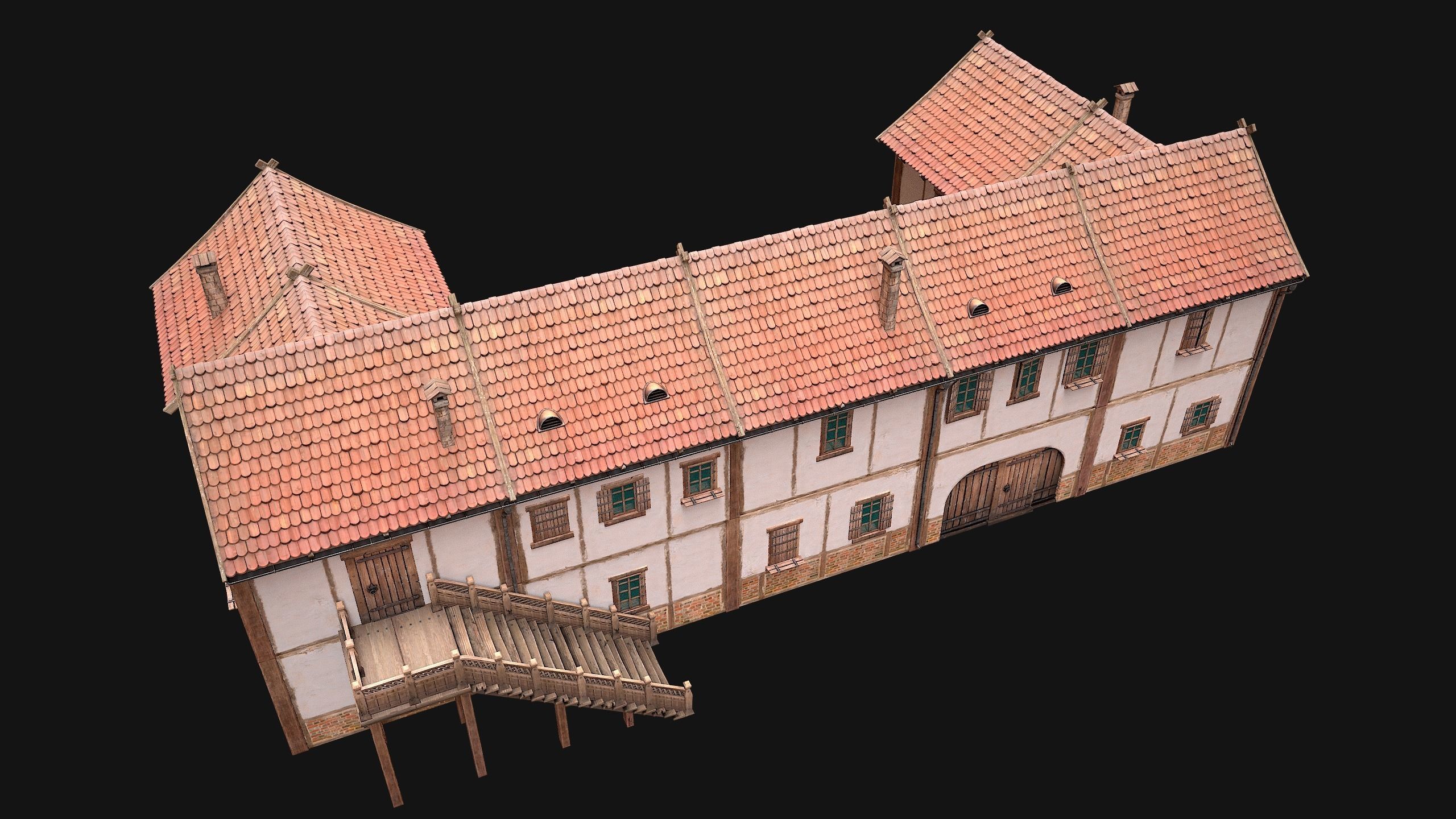 Medieval House Residence 2 Storey Low-poly 3D model_18