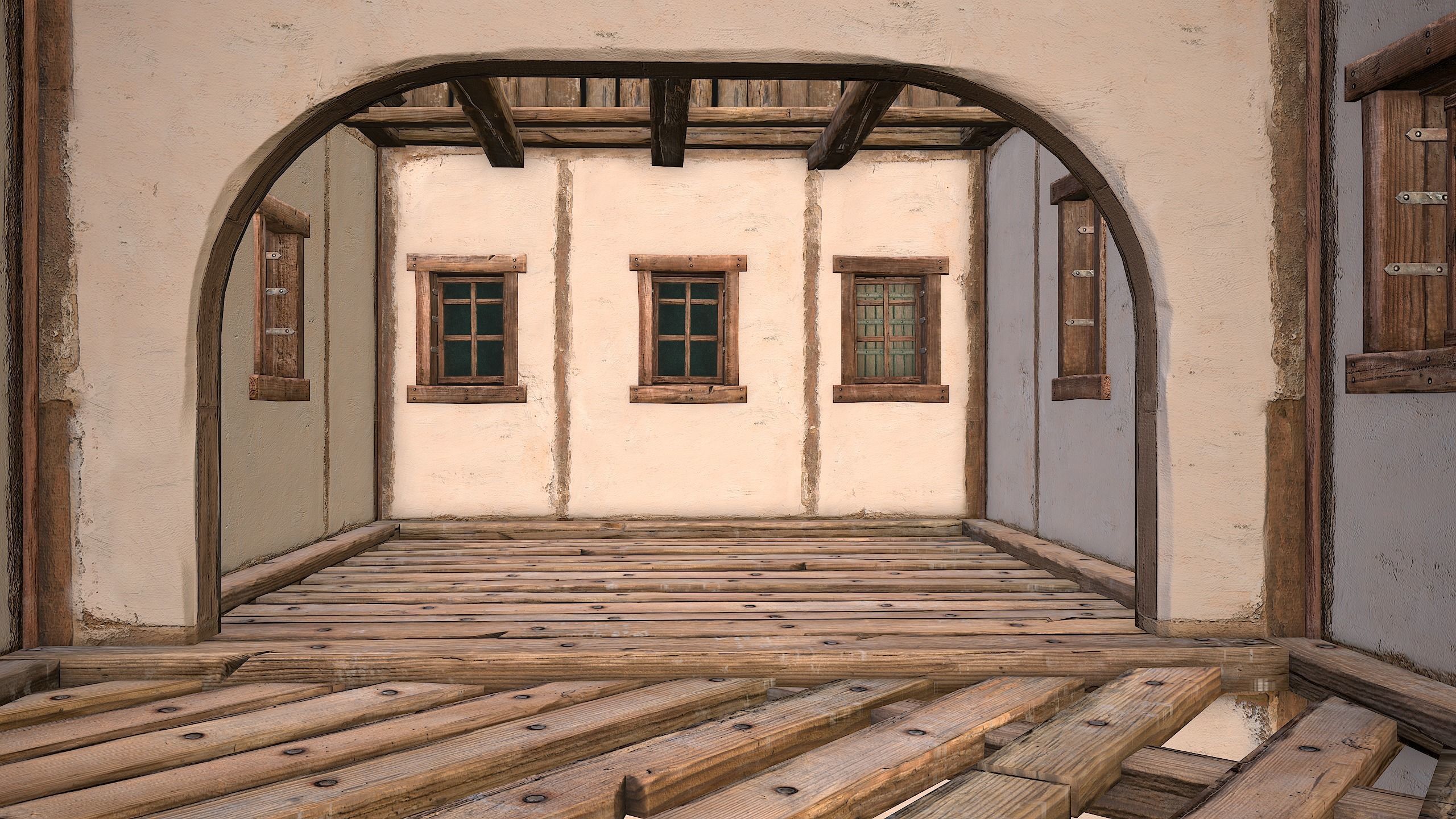 Medieval House Residence 2 Storey Low-poly 3D model_26