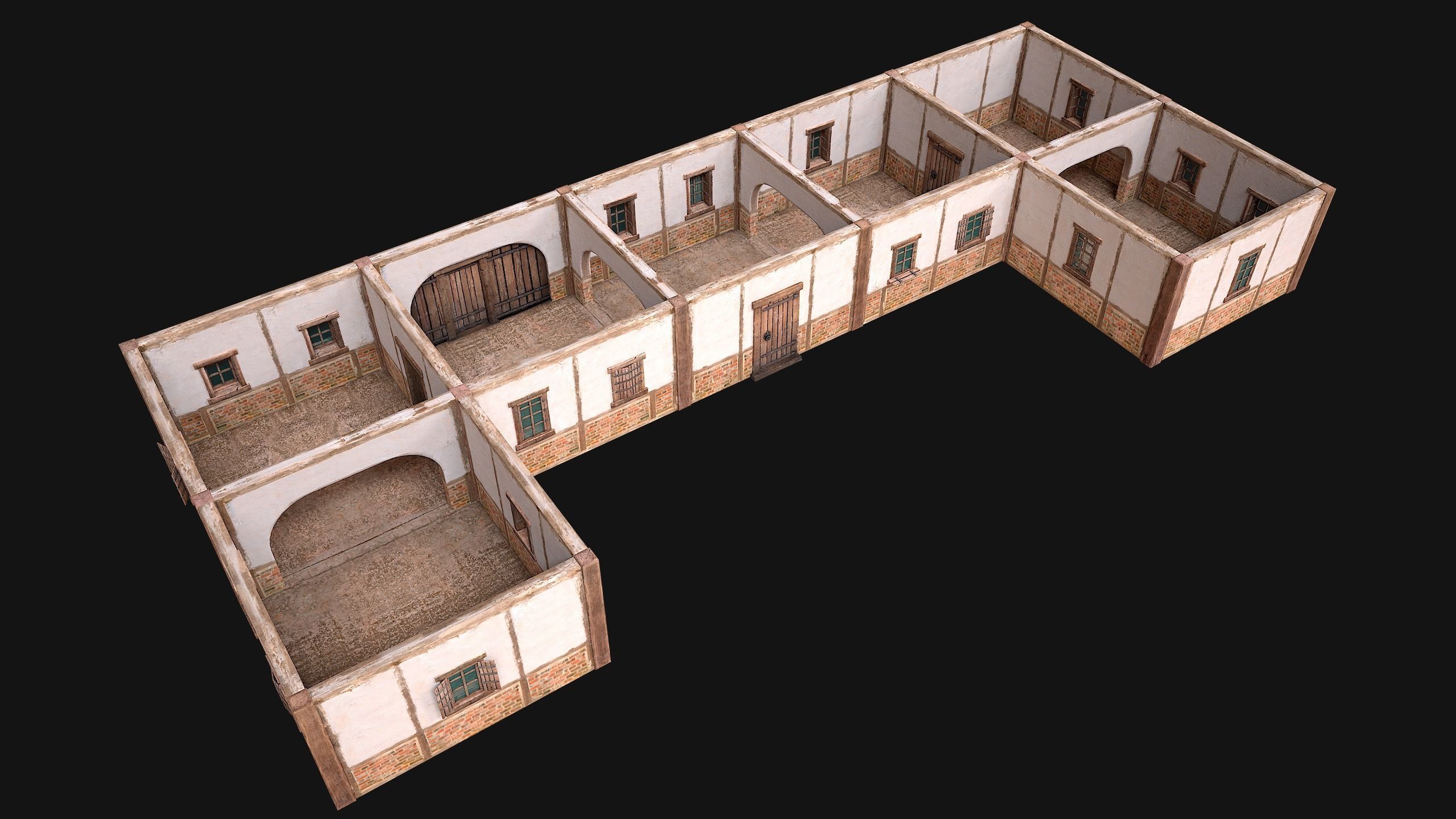 Medieval House Residence 2 Storey Low-poly 3D model_8