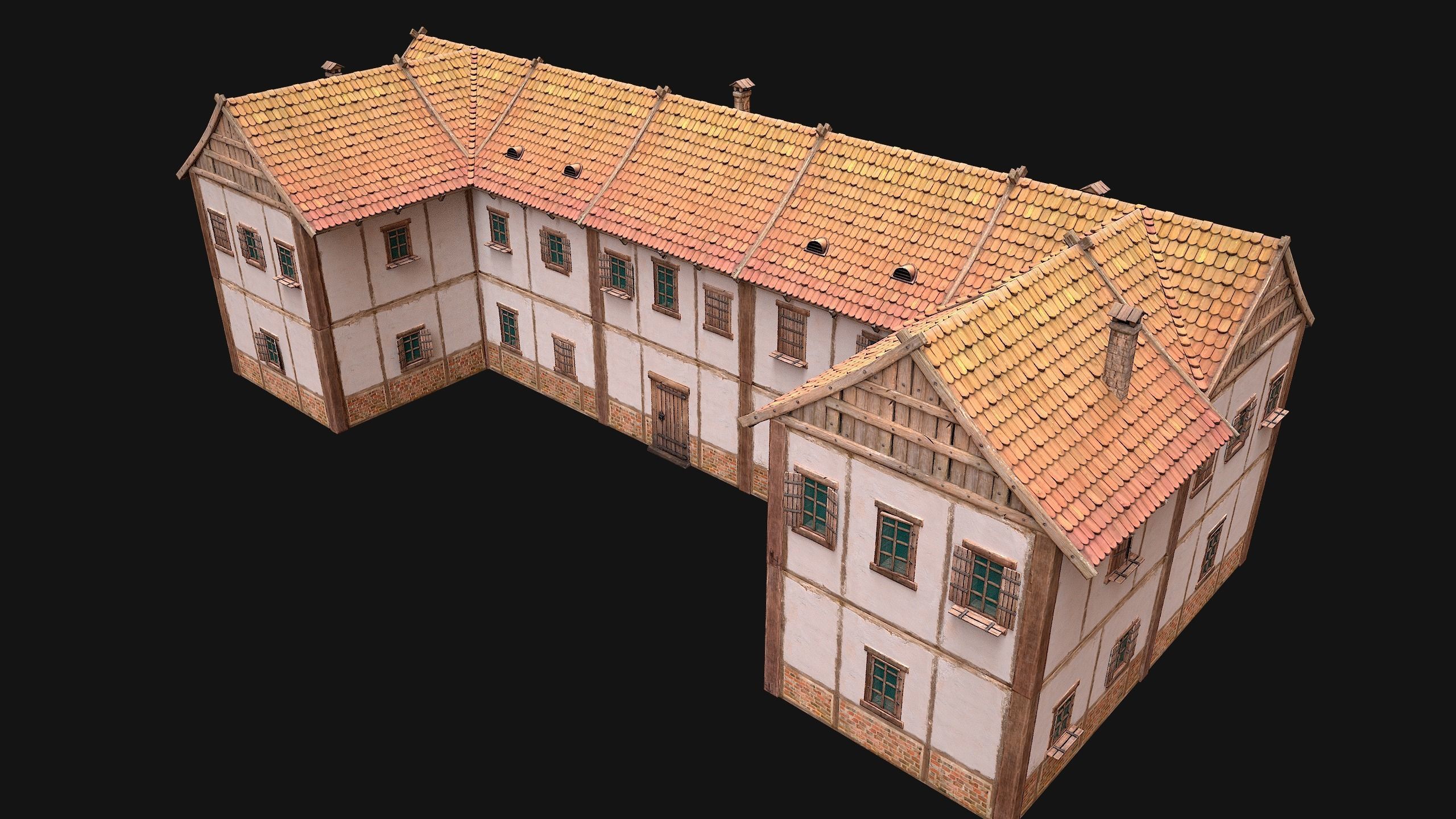 Medieval House Residence 2 Storey Low-poly 3D model_12