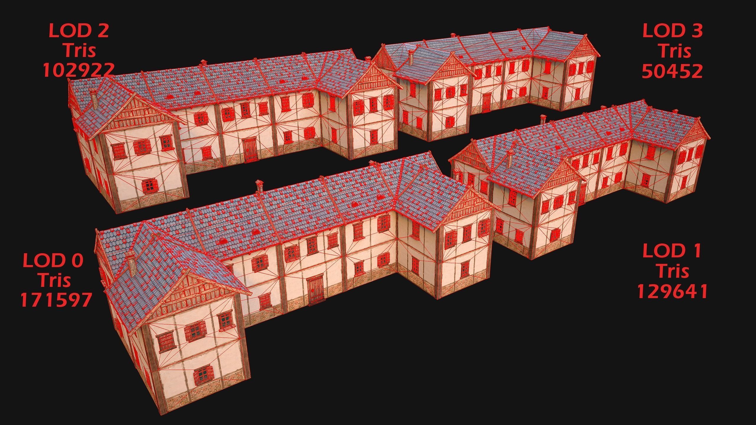 Medieval House Residence 2 Storey Low-poly 3D model_3
