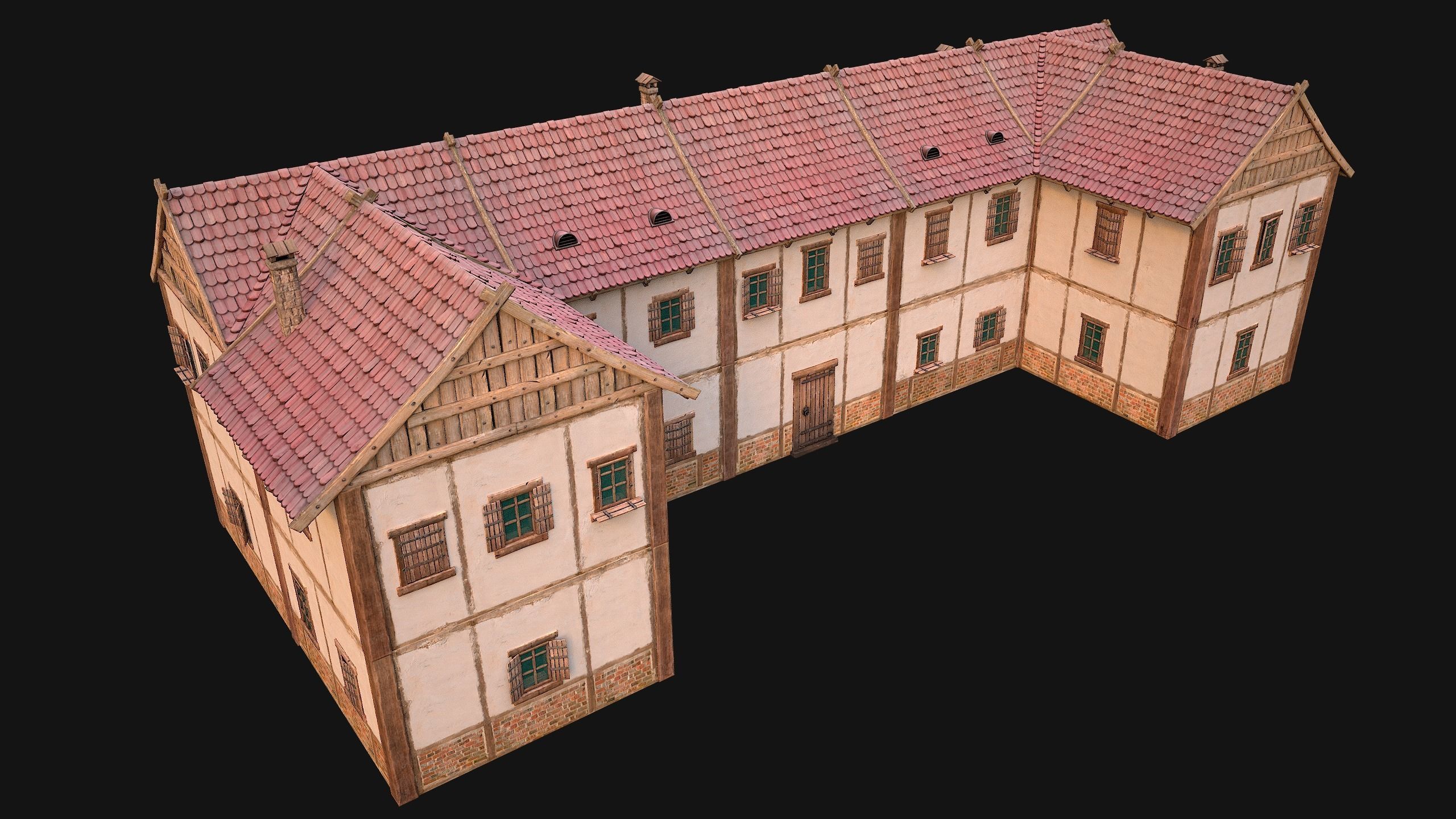 Medieval House Residence 2 Storey Low-poly 3D model_4