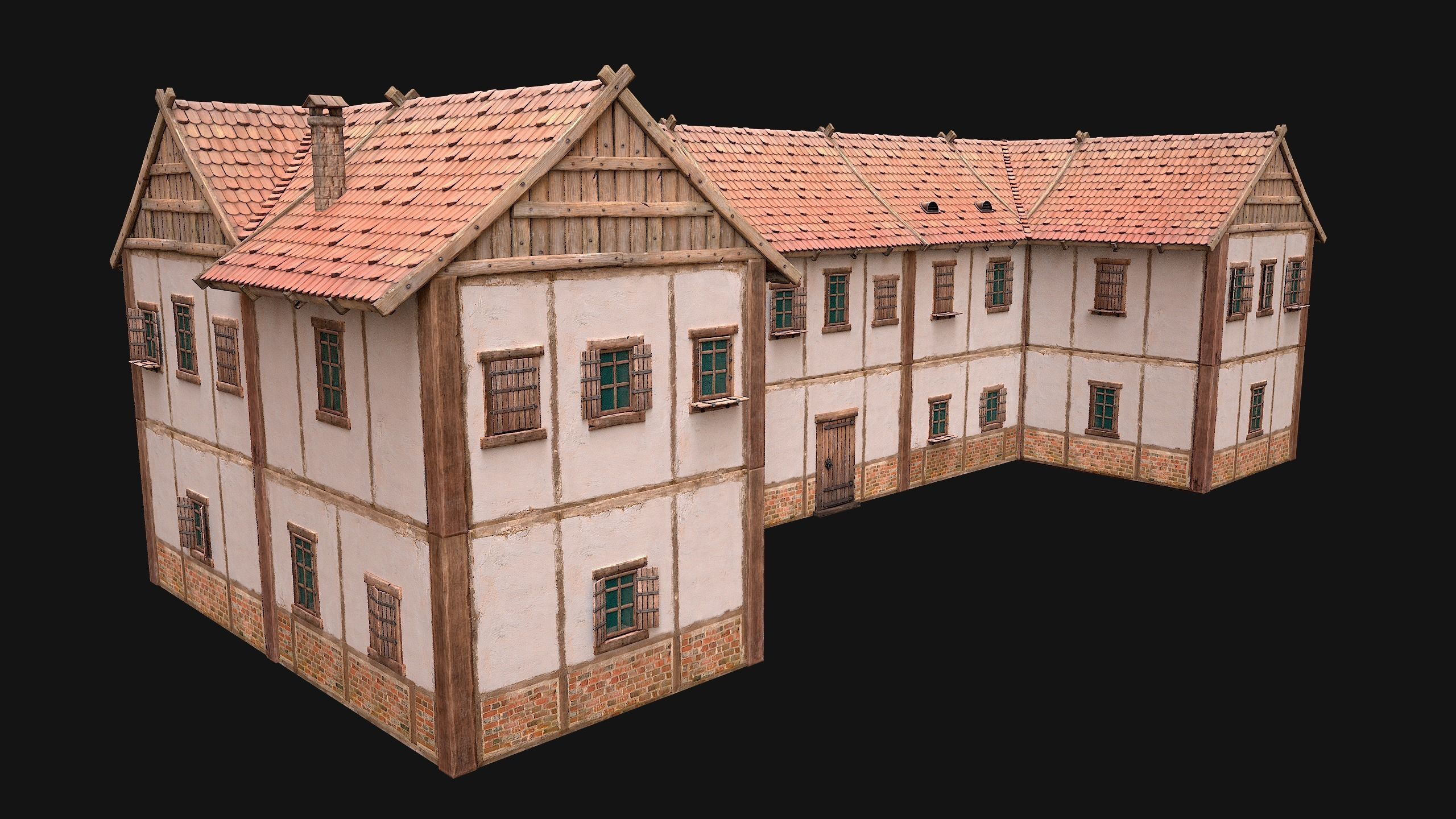 Medieval House Residence 2 Storey Low-poly 3D model_9
