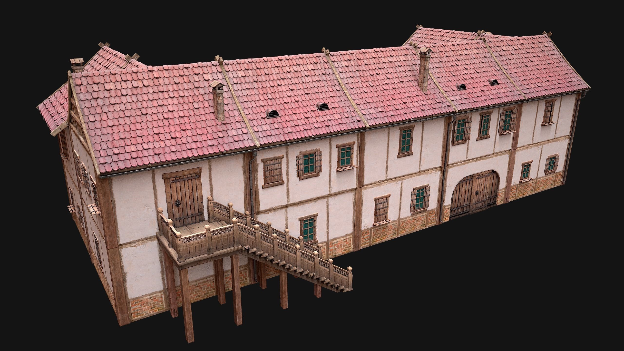 Medieval House Residence 2 Storey Low-poly 3D model_17