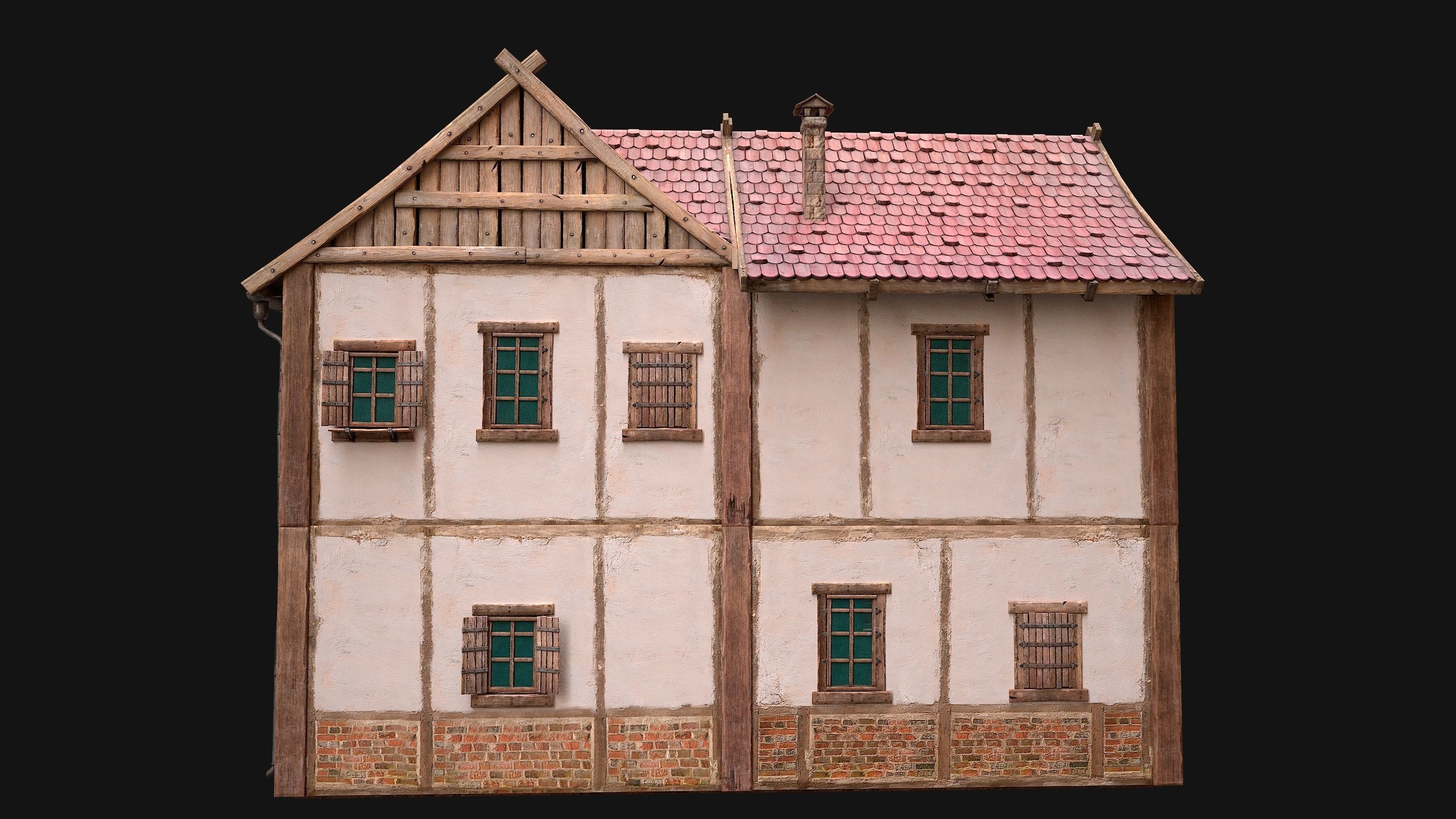 Medieval House Residence 2 Storey Low-poly 3D model_22