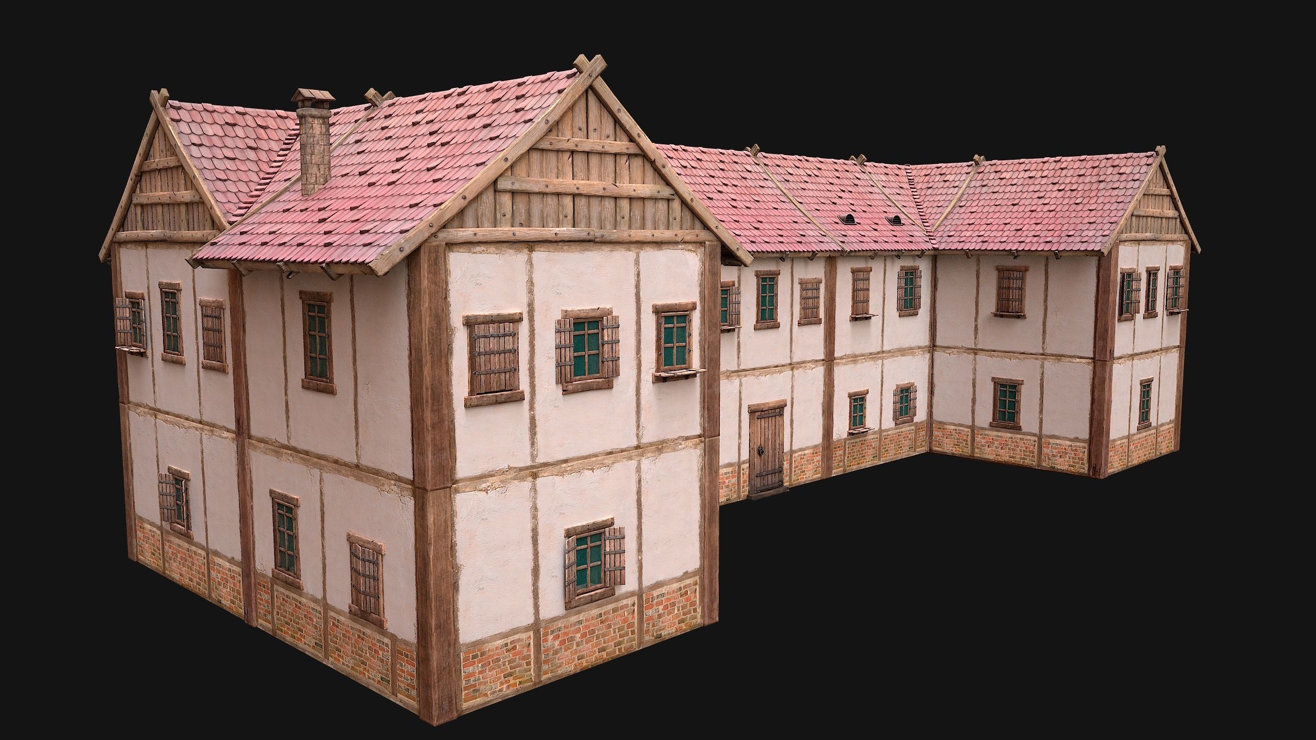 Medieval House Residence 2 Storey Low-poly 3D model_23