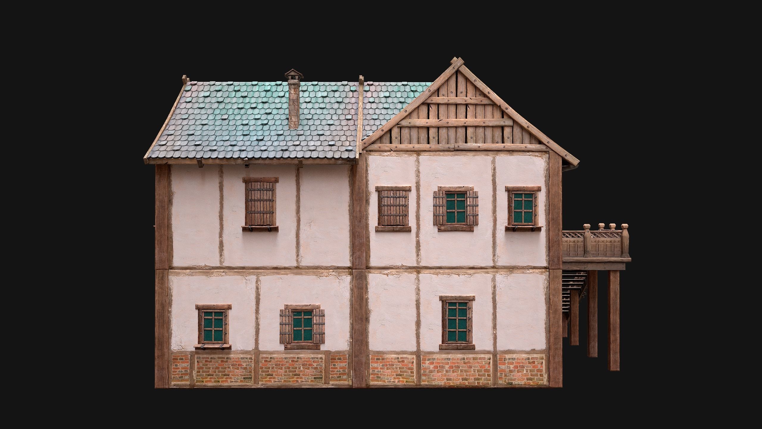 Medieval House Residence 2 Storey Low-poly 3D model_15