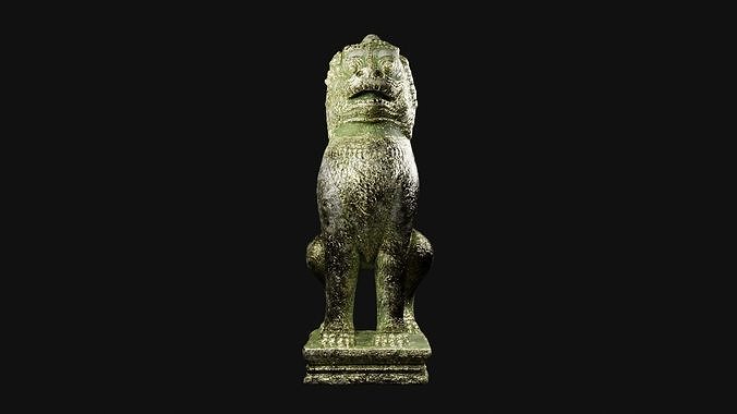 Gold Lion guardians statue Low-poly 3D model