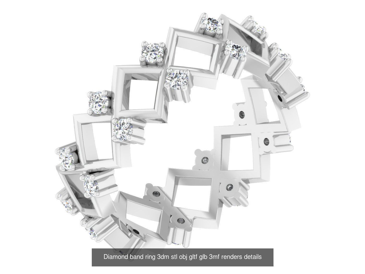 99 Diamond band ring 3dm stl obj gltf glb 3mf renders details 3D Model Collection_53