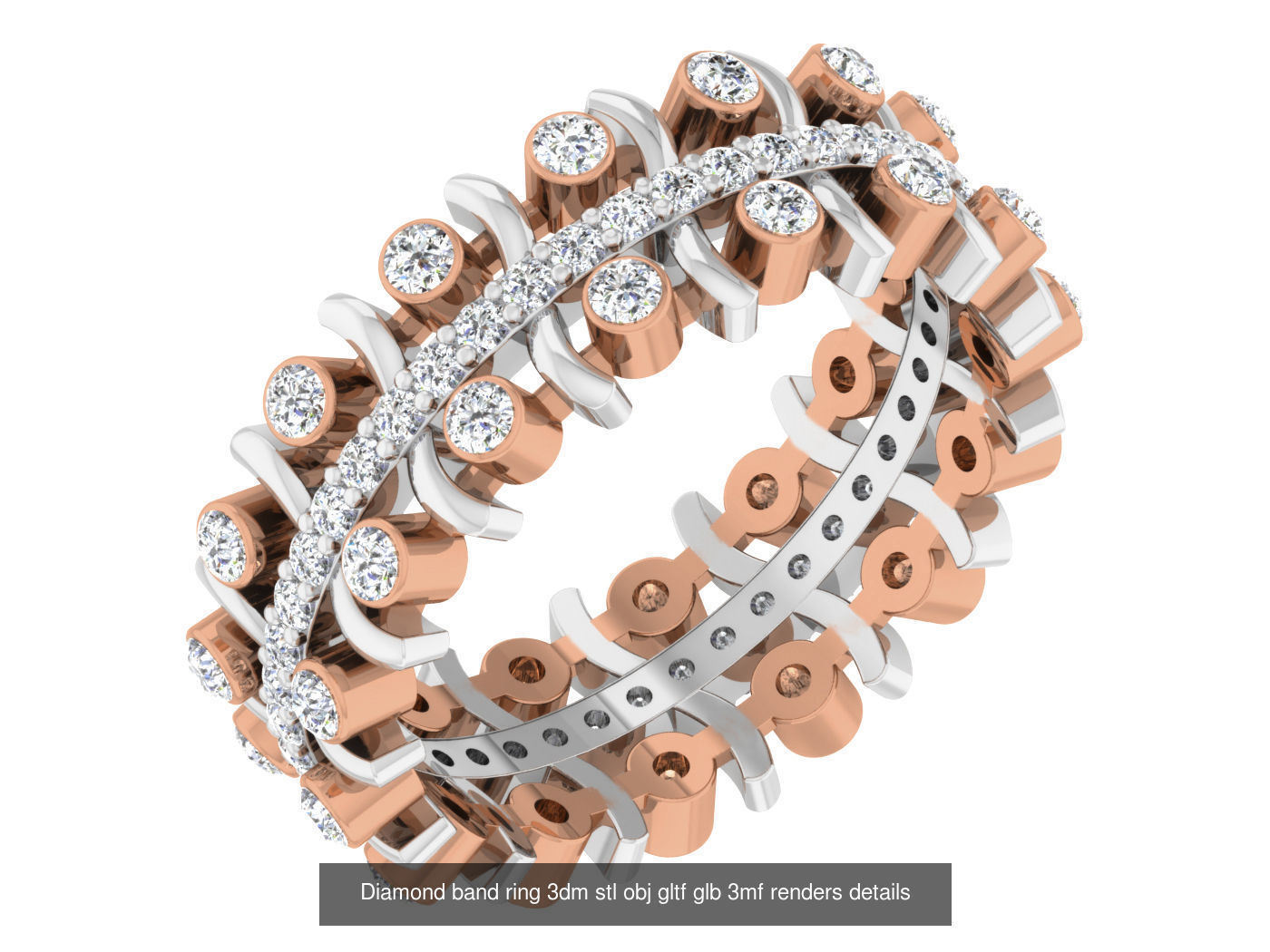 99 Diamond band ring 3dm stl obj gltf glb 3mf renders details 3D Model Collection_62