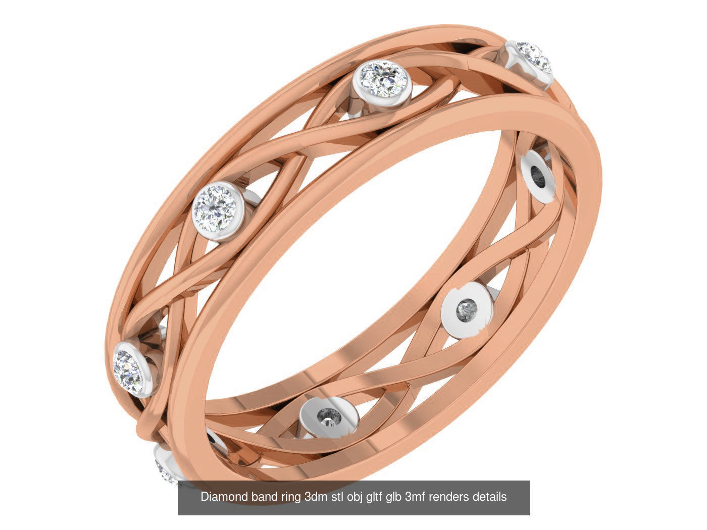 99 Diamond band ring 3dm stl obj gltf glb 3mf renders details 3D Model Collection_9