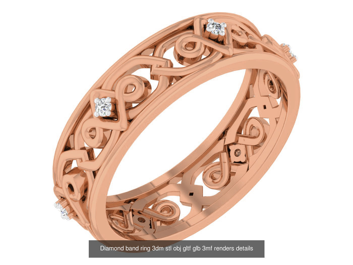 99 Diamond band ring 3dm stl obj gltf glb 3mf renders details 3D Model Collection_4