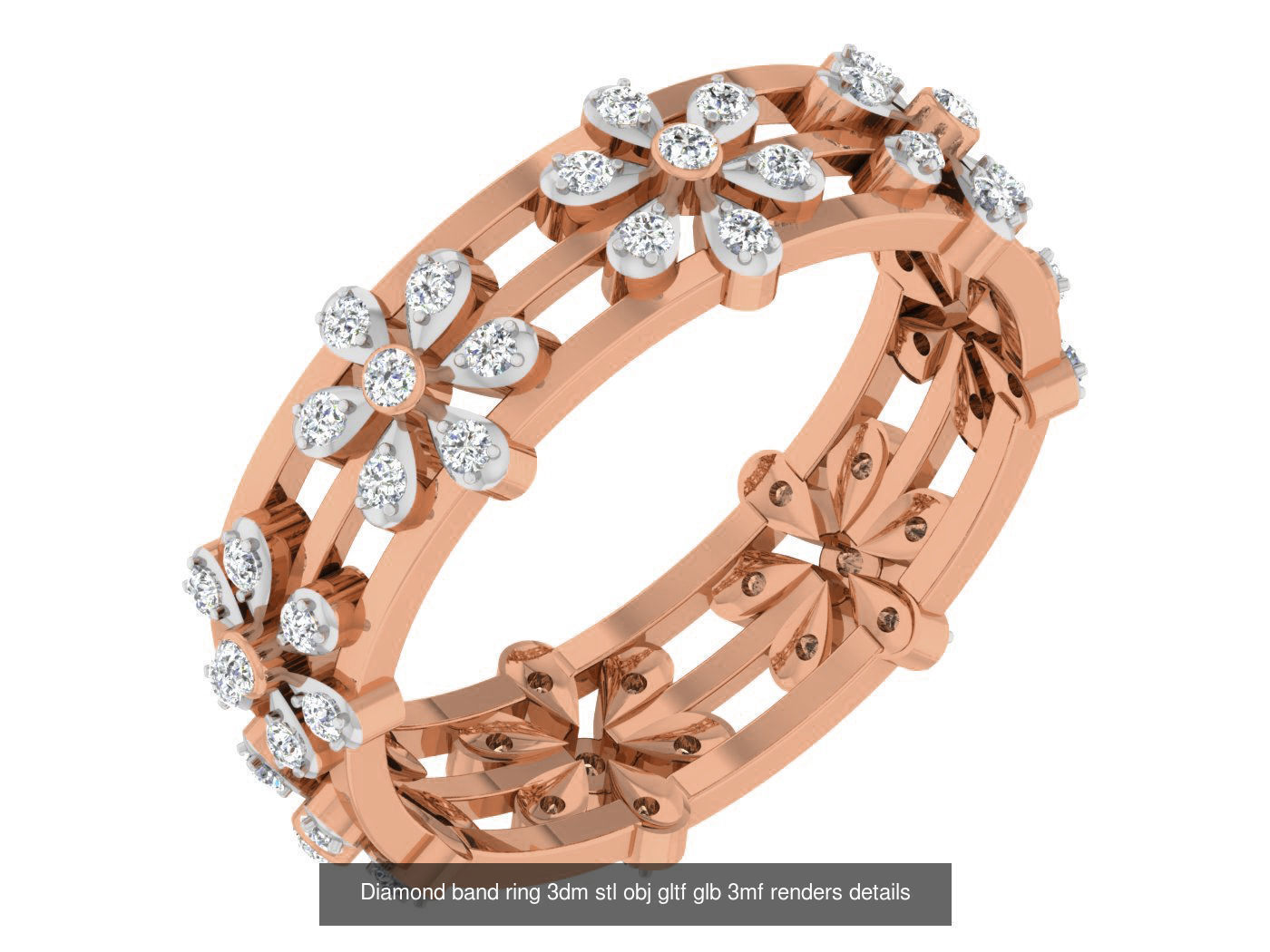 99 Diamond band ring 3dm stl obj gltf glb 3mf renders details 3D Model Collection_69