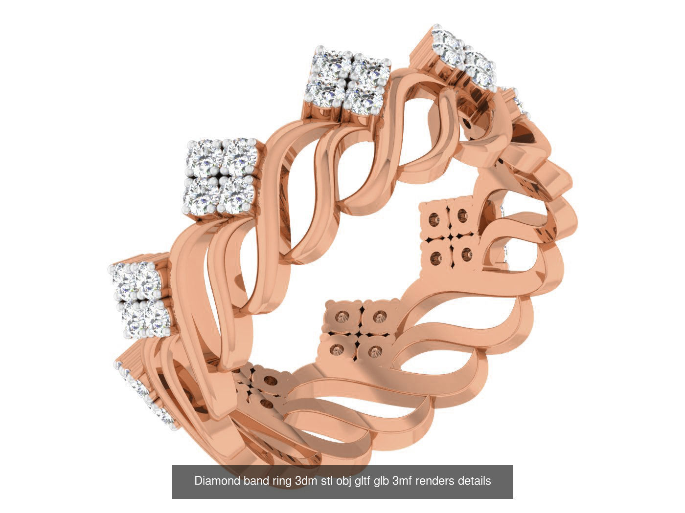 99 Diamond band ring 3dm stl obj gltf glb 3mf renders details 3D Model Collection_17