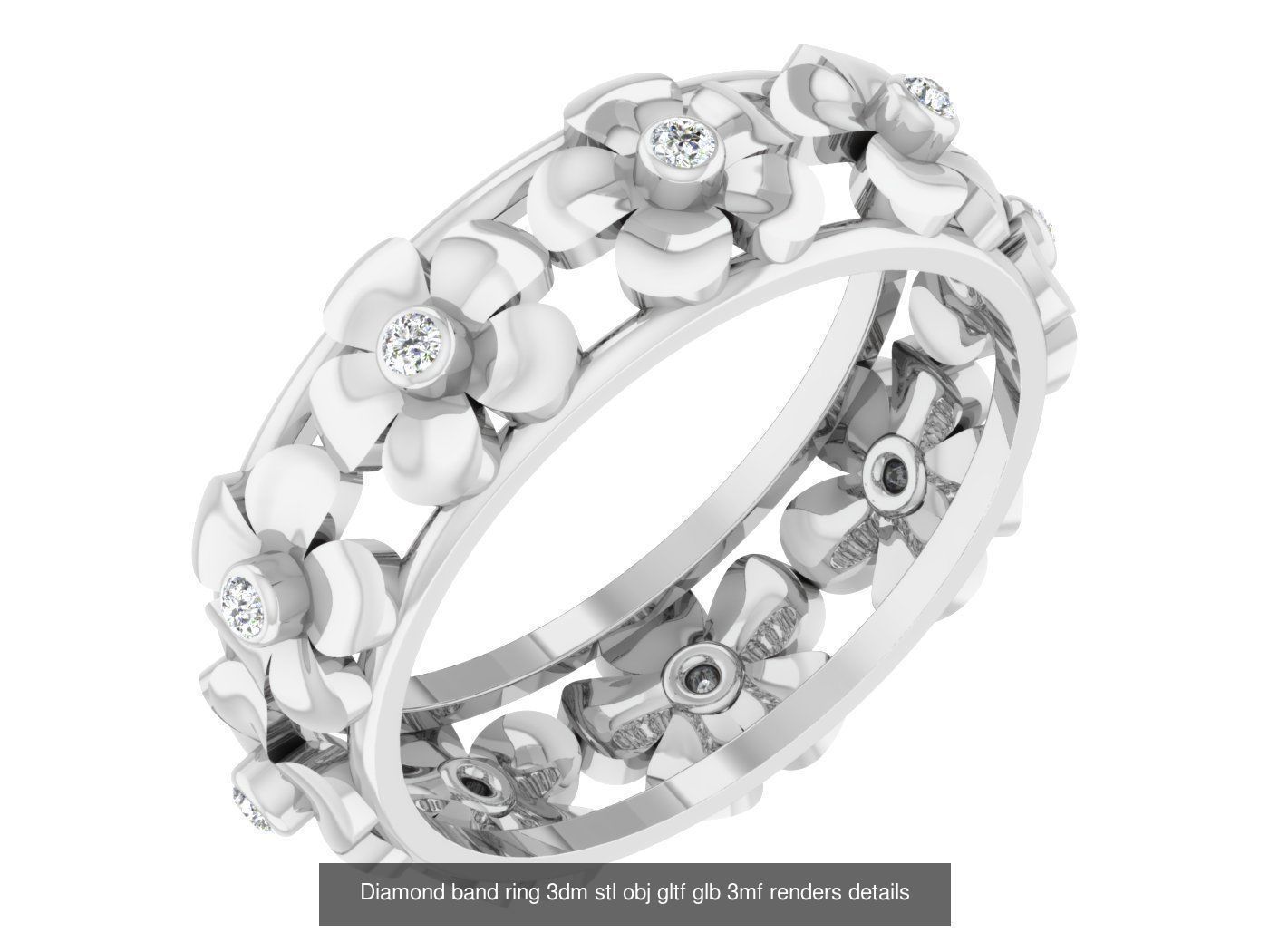 99 Diamond band ring 3dm stl obj gltf glb 3mf renders details 3D Model Collection_25
