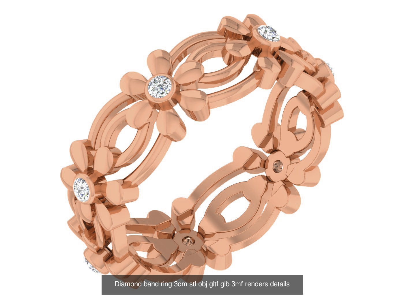 99 Diamond band ring 3dm stl obj gltf glb 3mf renders details 3D Model Collection_20