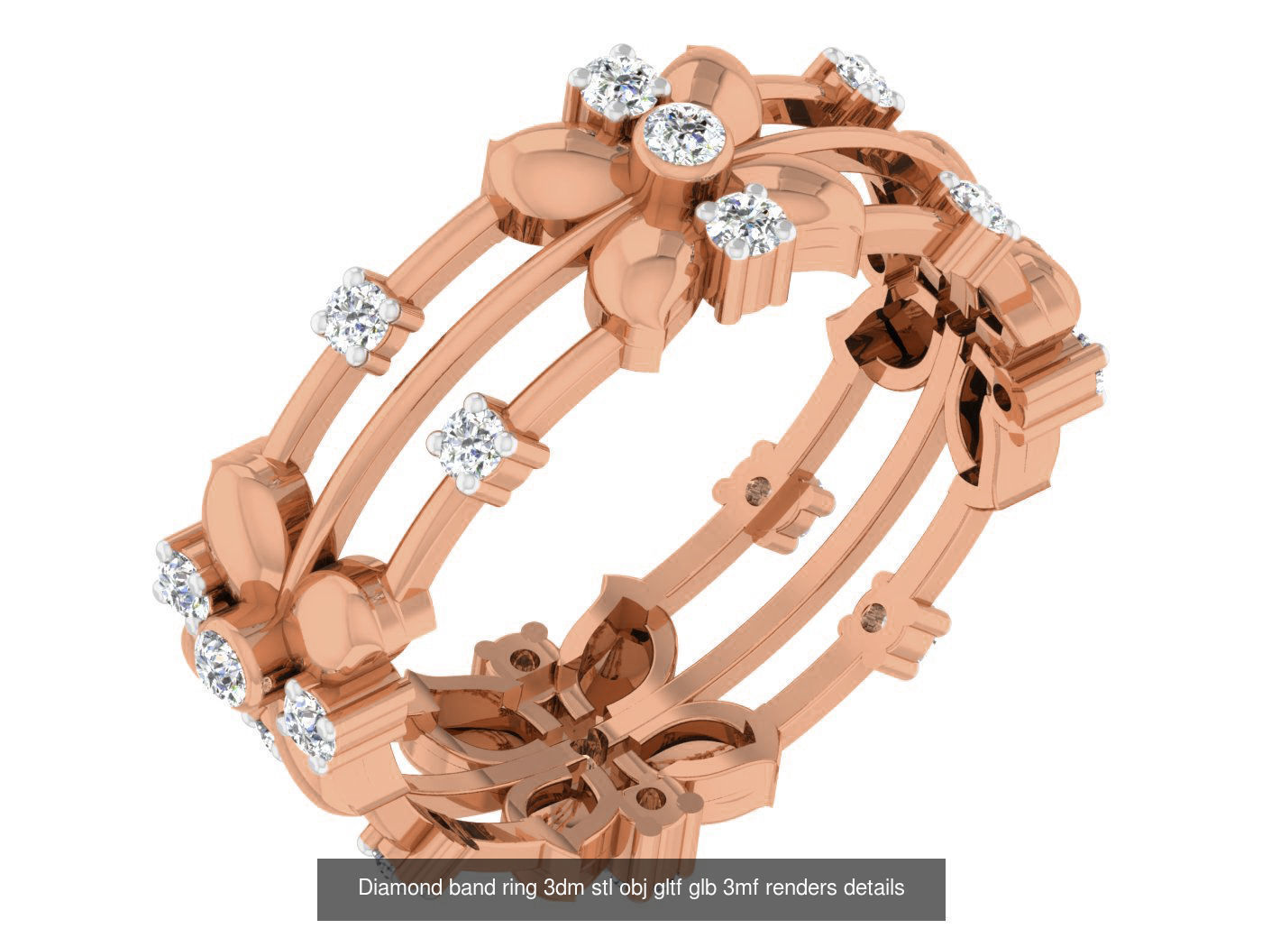 99 Diamond band ring 3dm stl obj gltf glb 3mf renders details 3D Model Collection_22