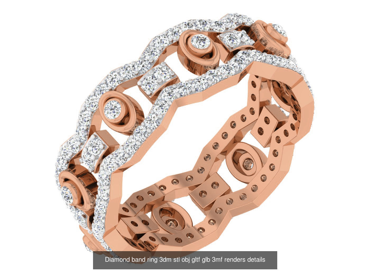 99 Diamond band ring 3dm stl obj gltf glb 3mf renders details 3D Model Collection_41