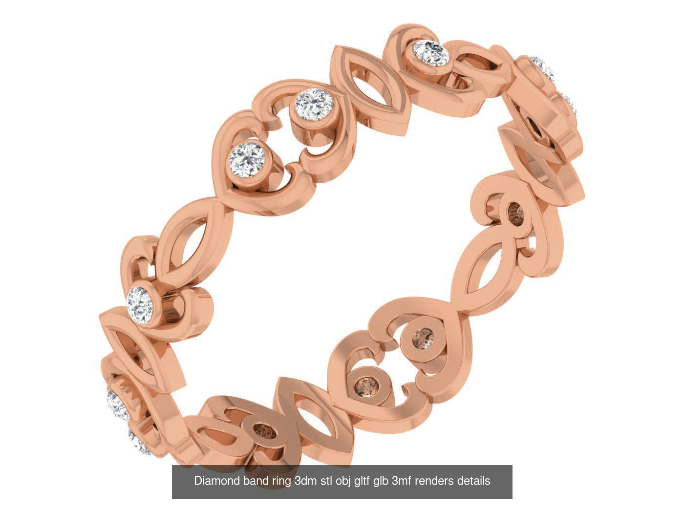 99 Diamond band ring 3dm stl obj gltf glb 3mf renders details 3D Model Collection_1