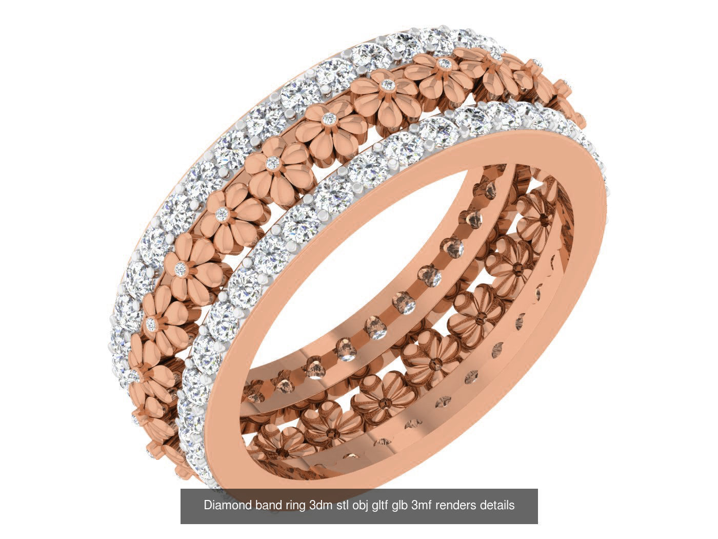 99 Diamond band ring 3dm stl obj gltf glb 3mf renders details 3D Model Collection_65