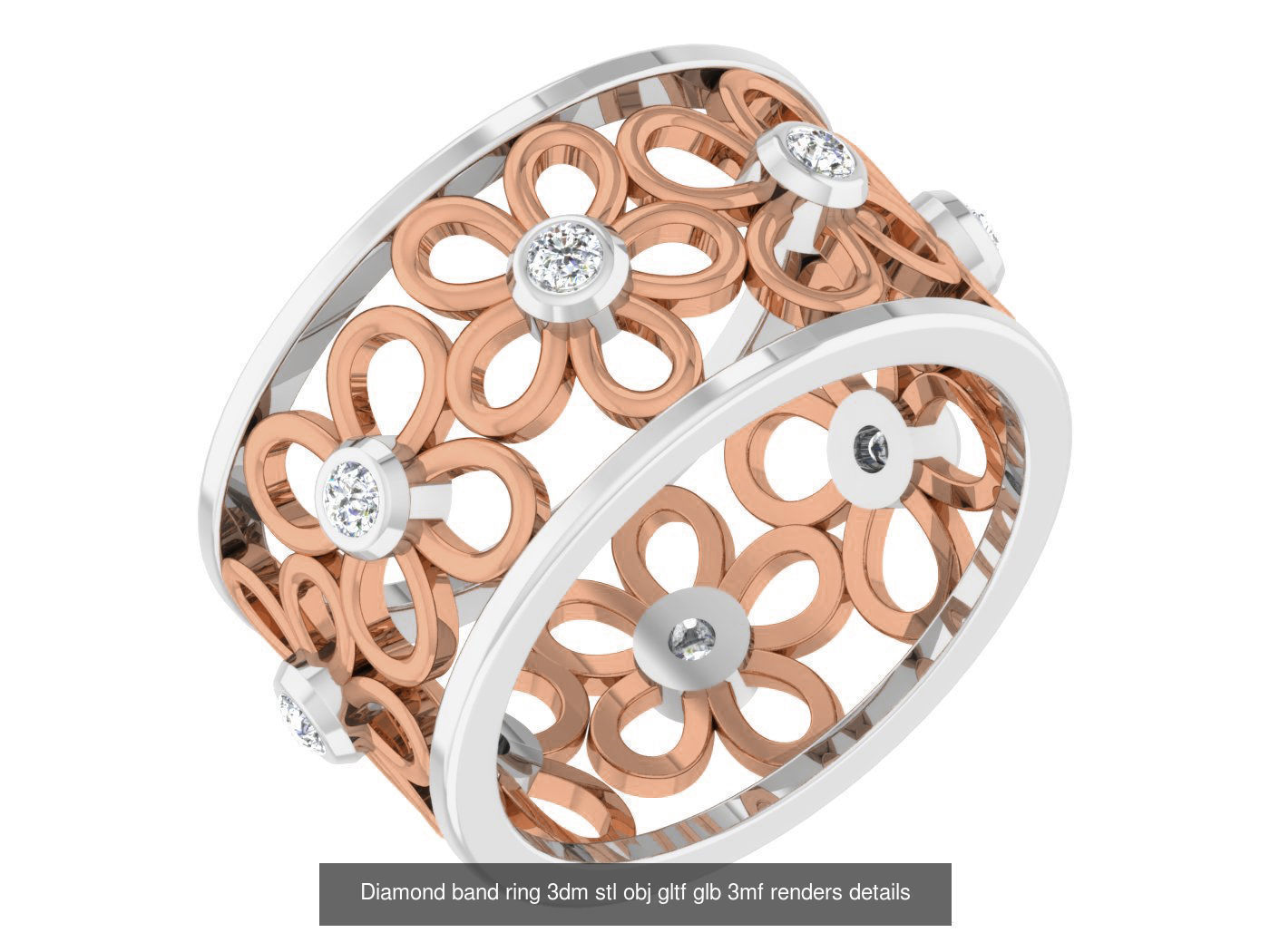 99 Diamond band ring 3dm stl obj gltf glb 3mf renders details 3D Model Collection_87