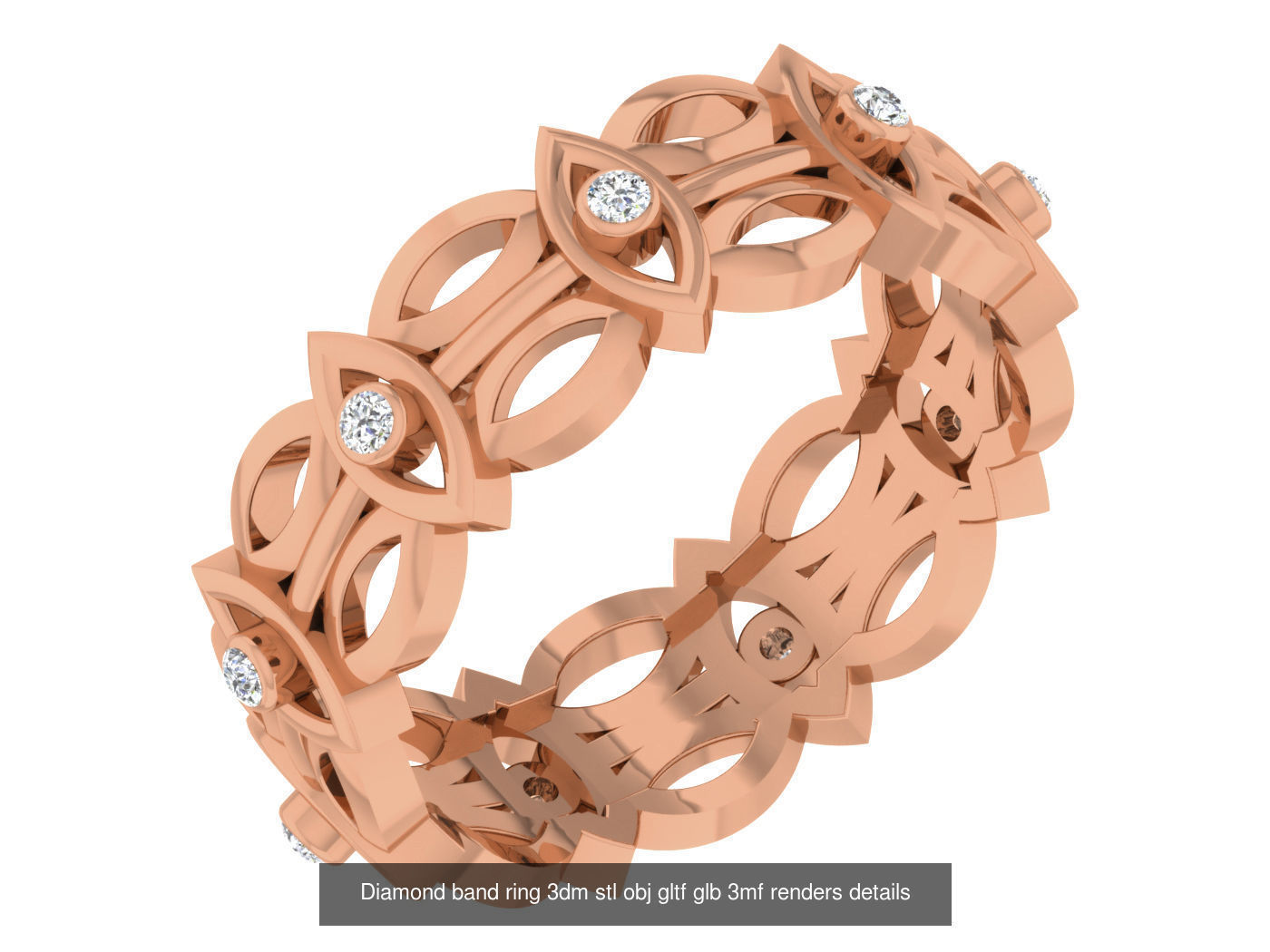 99 Diamond band ring 3dm stl obj gltf glb 3mf renders details 3D Model Collection_59