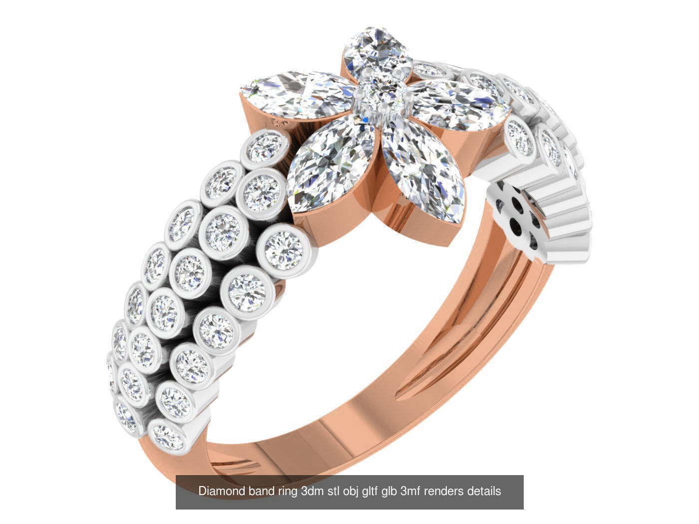 99 Diamond band ring 3dm stl obj gltf glb 3mf renders details 3D Model Collection_85