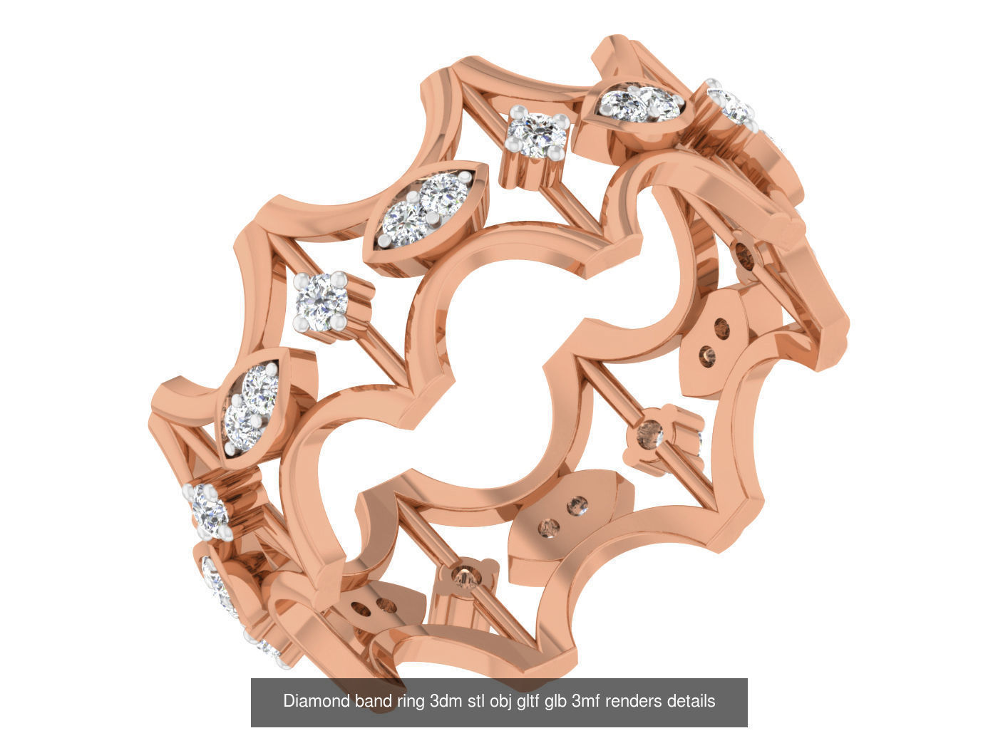 99 Diamond band ring 3dm stl obj gltf glb 3mf renders details 3D Model Collection_45