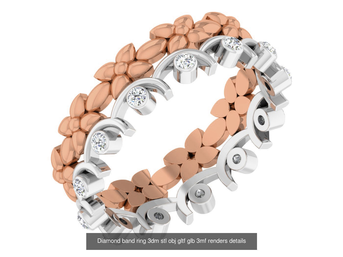 99 Diamond band ring 3dm stl obj gltf glb 3mf renders details 3D Model Collection_42