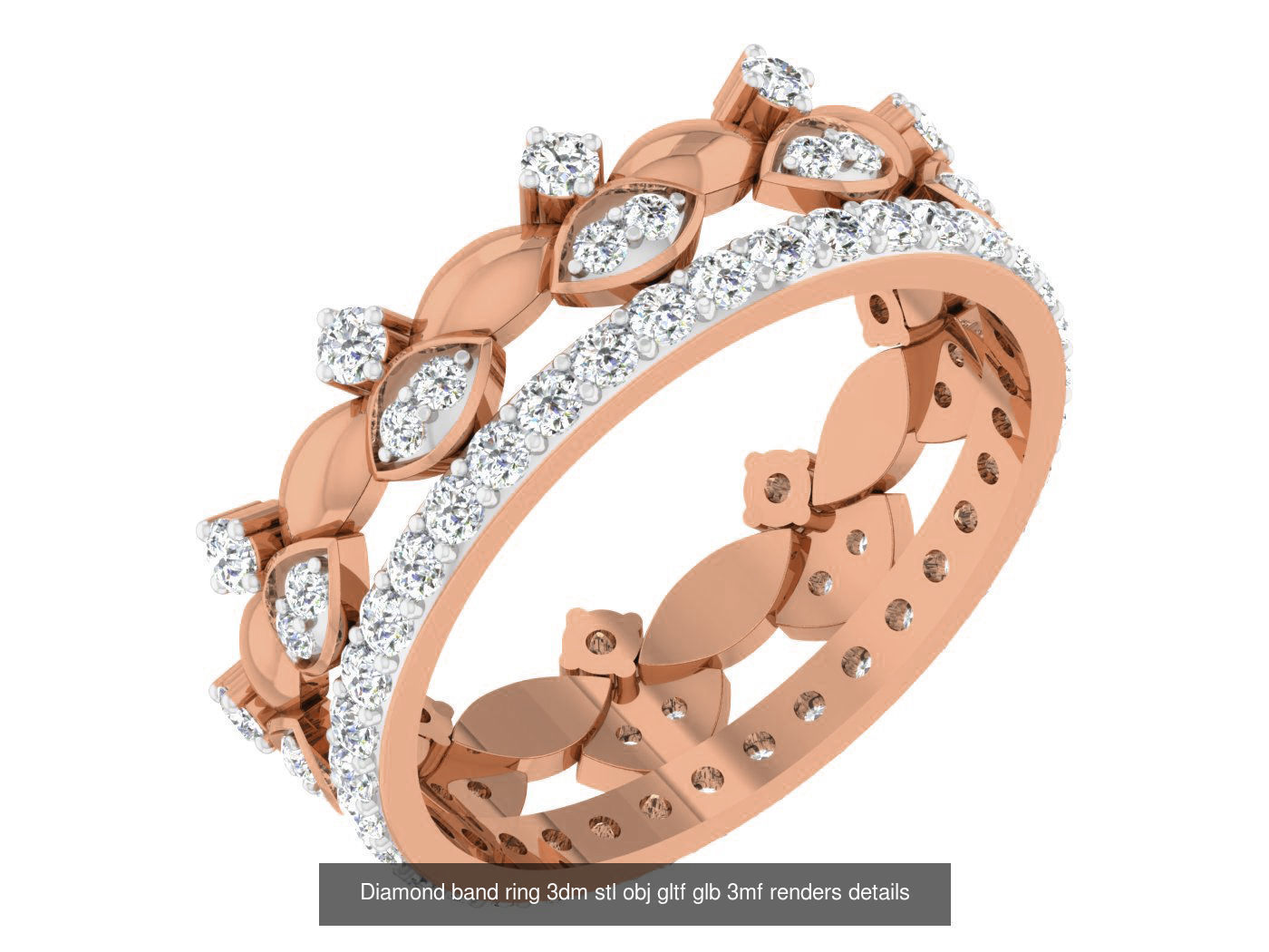 99 Diamond band ring 3dm stl obj gltf glb 3mf renders details 3D Model Collection_75