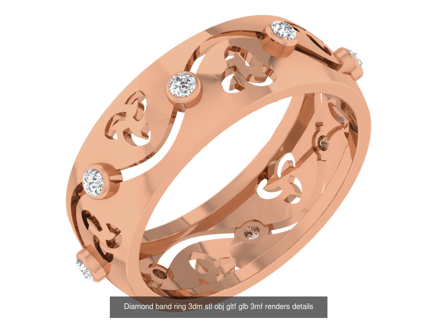 99 Diamond band ring 3dm stl obj gltf glb 3mf renders details 3D Model Collection_8